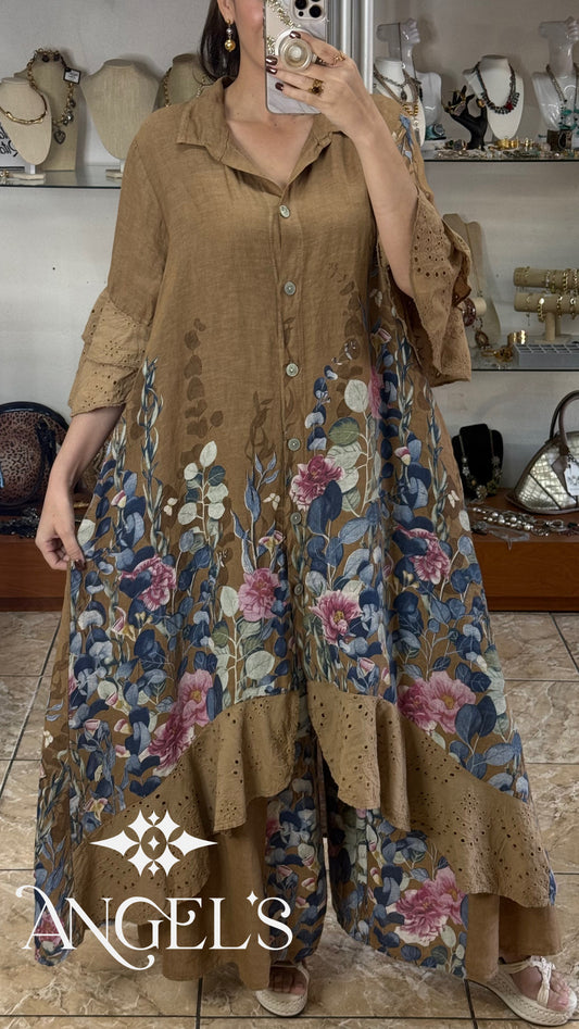 Linen Floral OS Top/Dress and Pant Set (FINAL SALE)