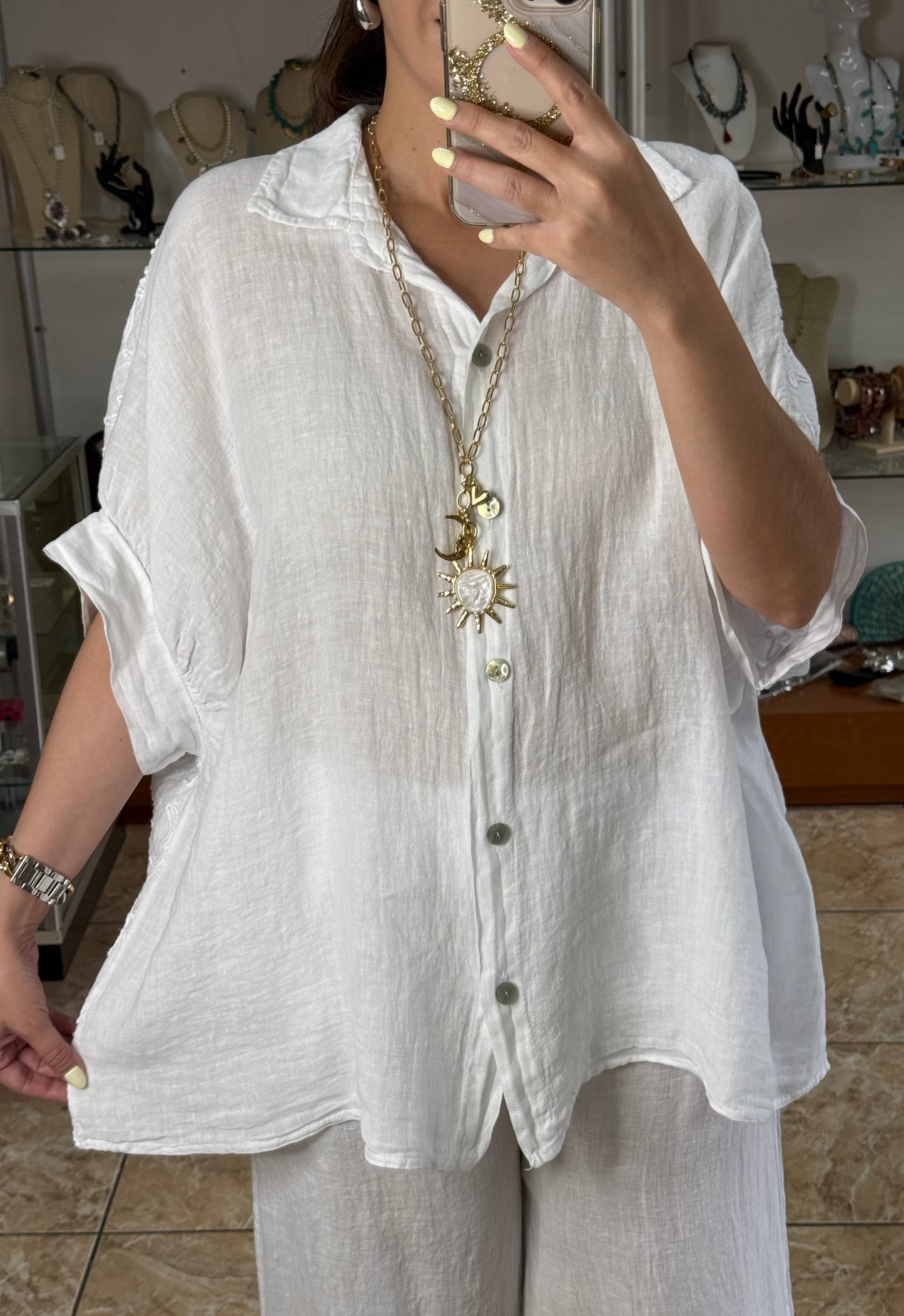 Linen/Cotton Embroidered Back Top (NO RETURNS OR EXCHANGE) (PANT SOLD SEPARATELY)