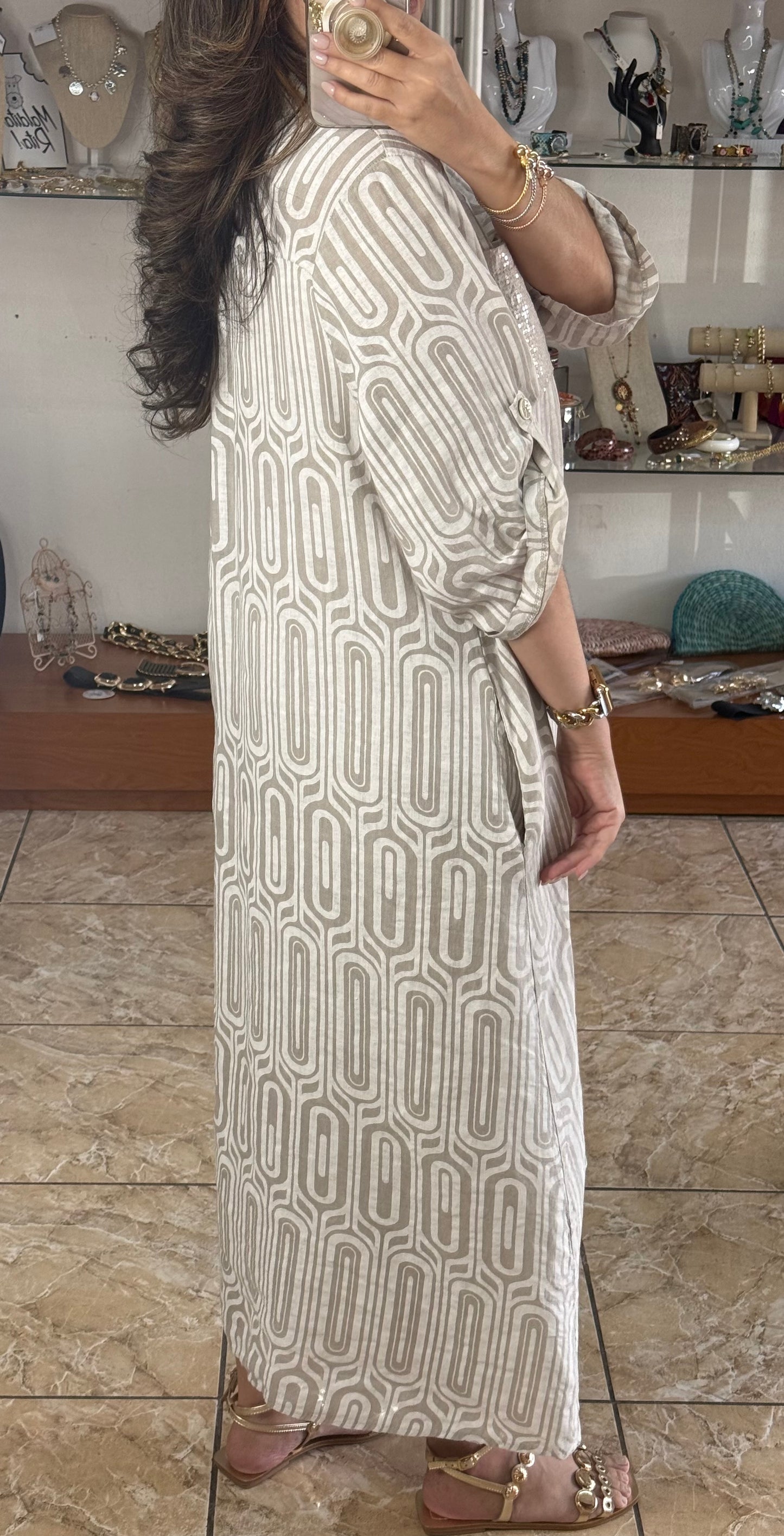 OS Geometric Linen Maxi Dress (NO RETURNS OR EXCHANGE)