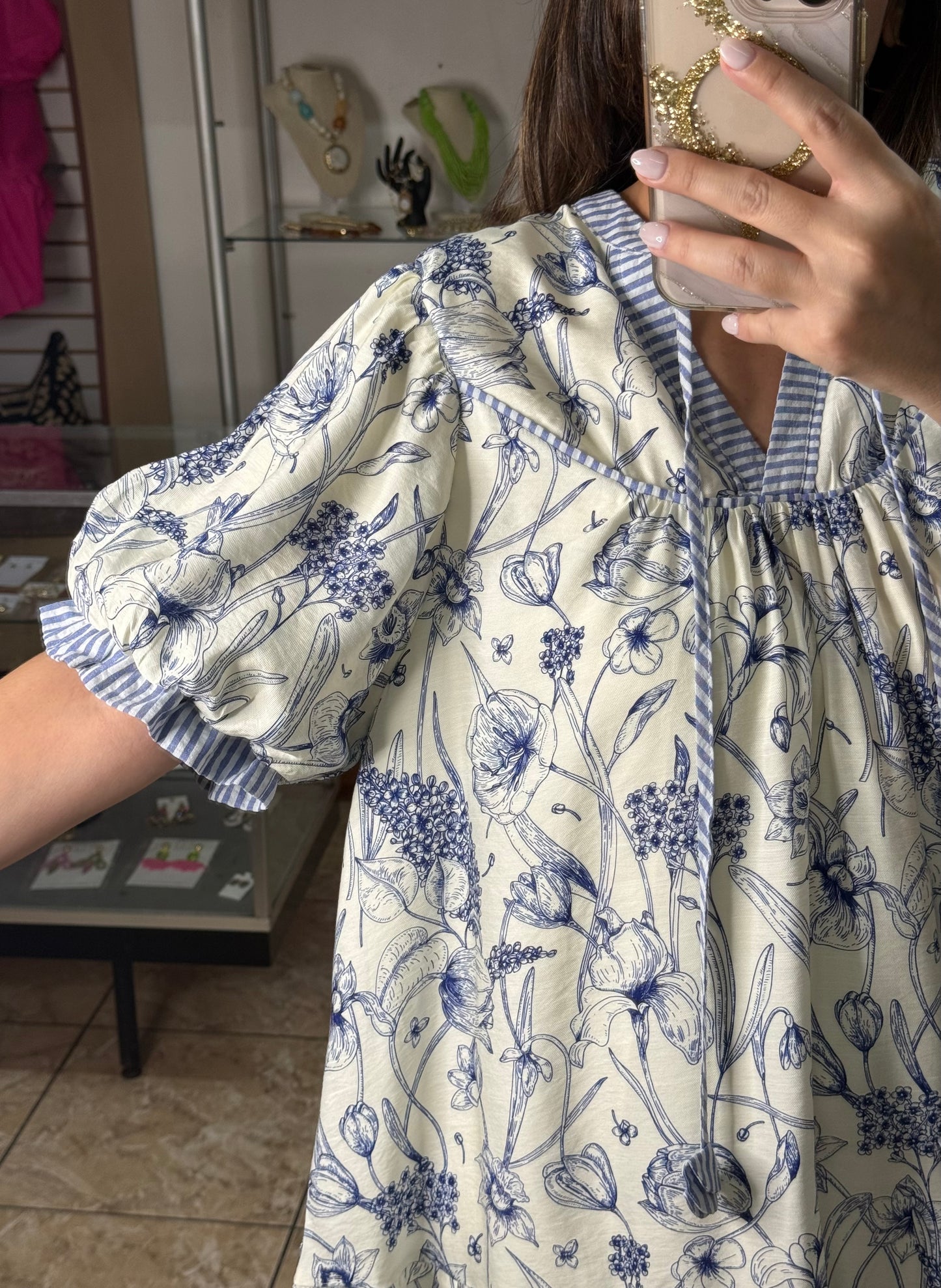 Blue Mix Floral Print Mini Dress