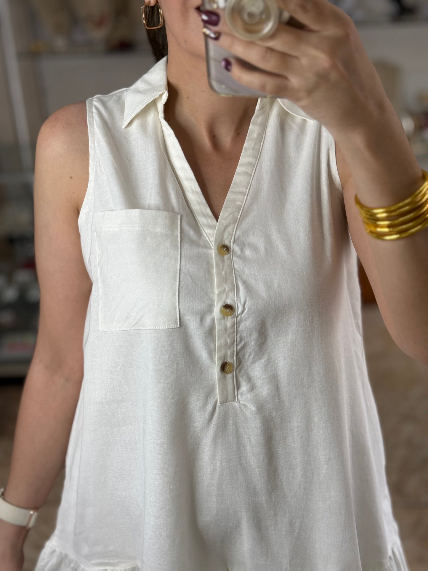 Off White Sleeveless Casual Dress