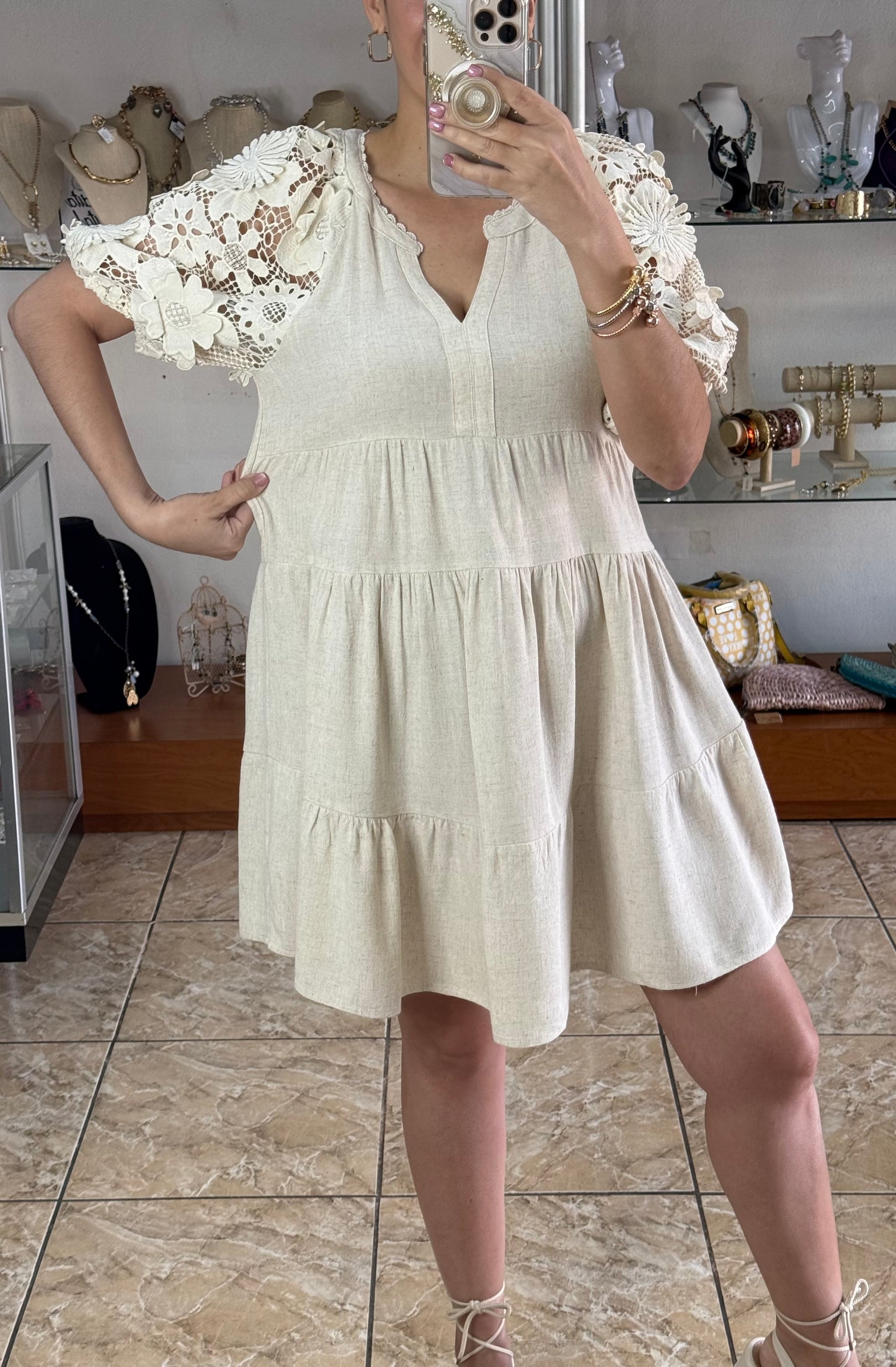 Floral Lace Sleeves Tiered Dress (FINAL SALE)