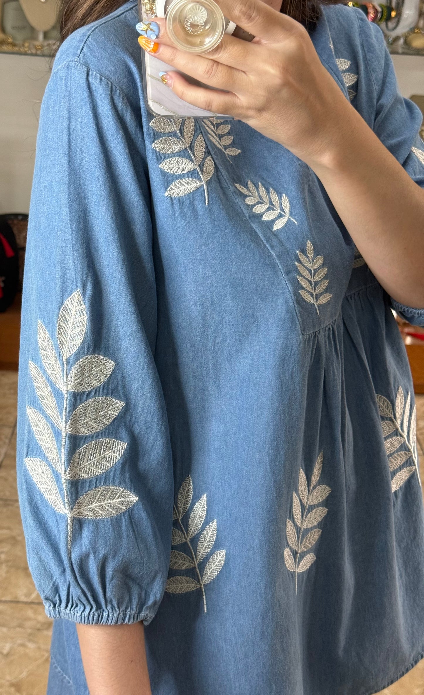 Embroidered Denim OS Top and Pant Set (FINAL SALE)