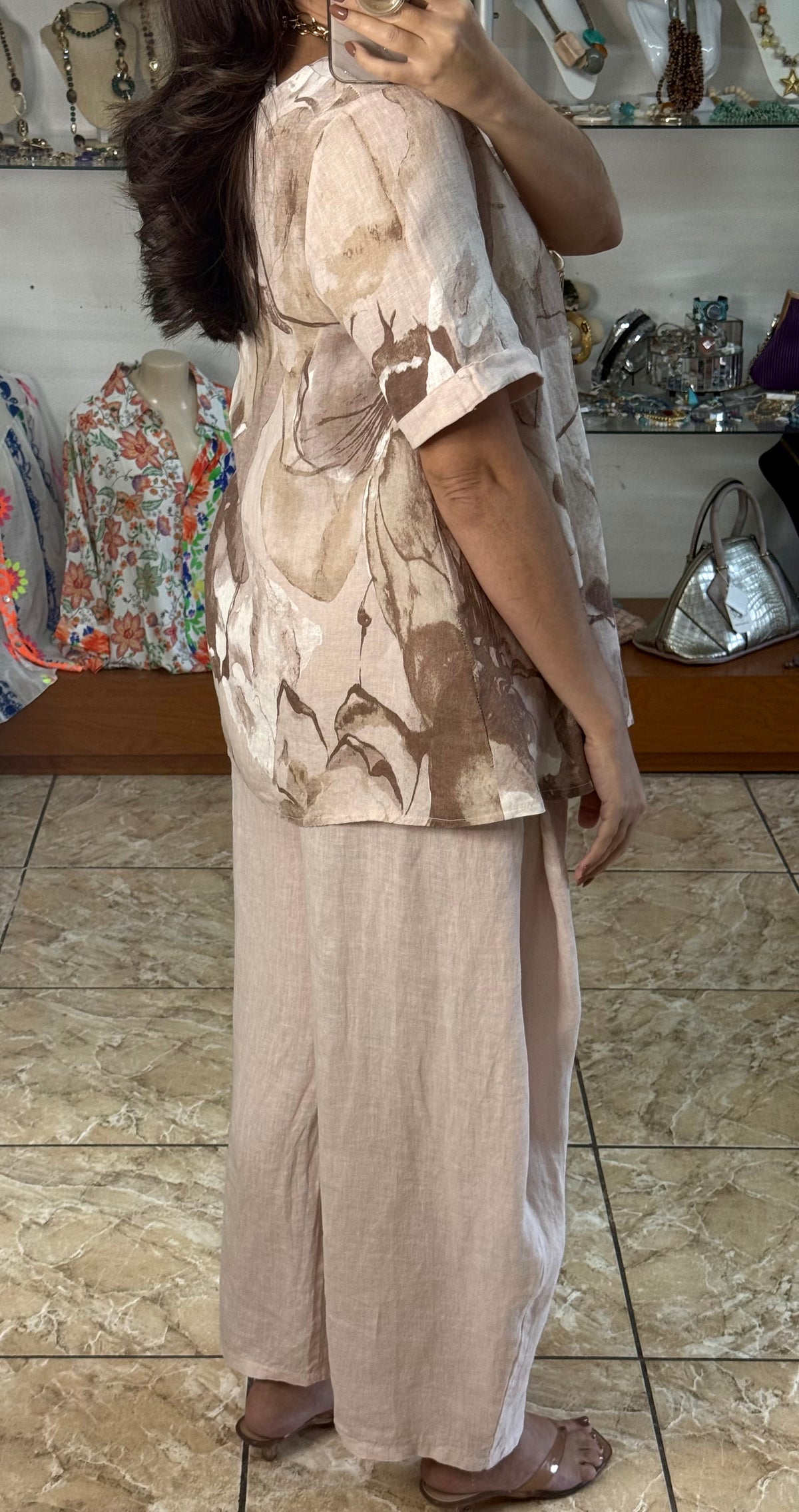 OS Top & Barrel Style Pant Linen Set (NO RETURNS OR EXCHANGE)
