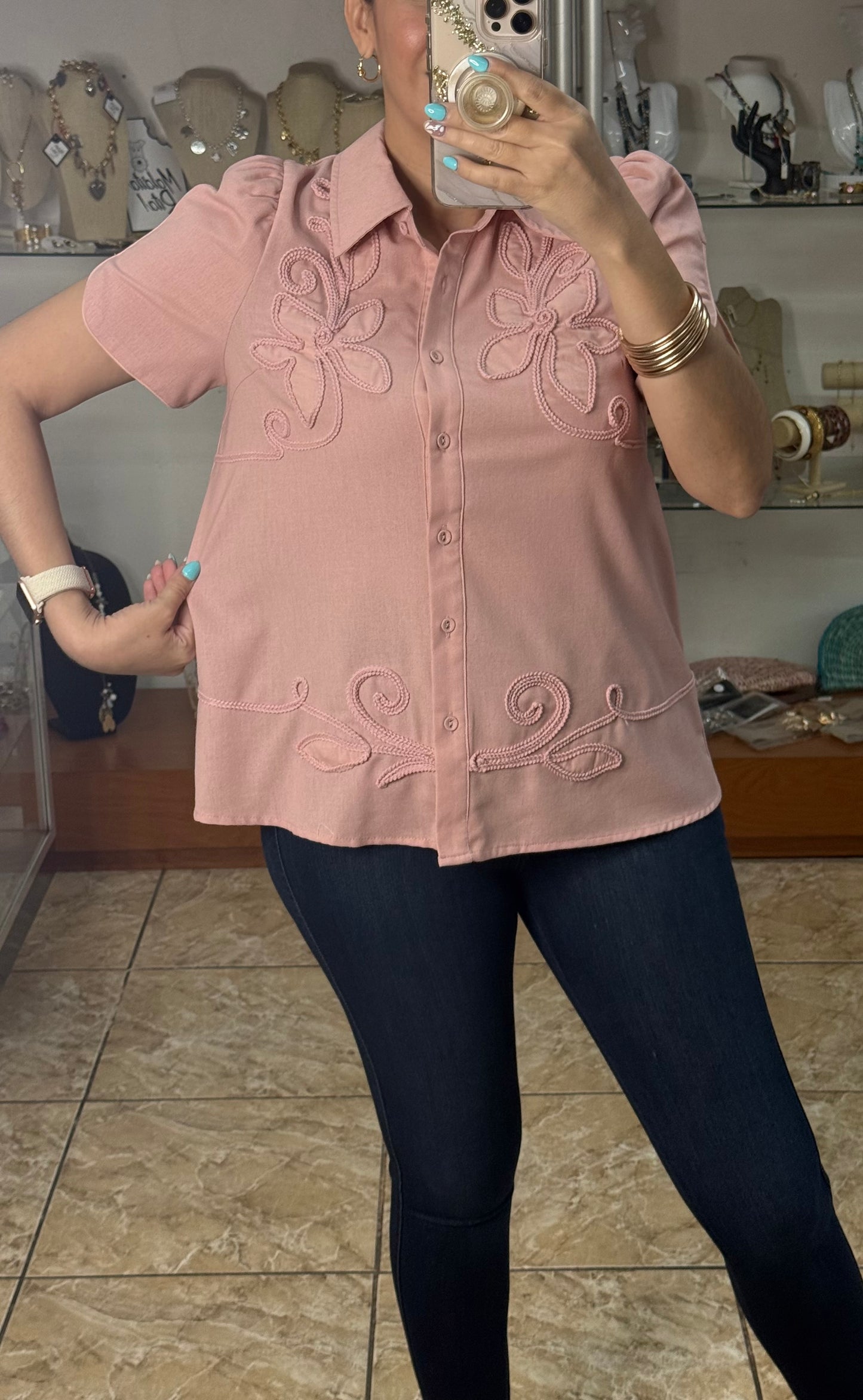 Dusty Rose Button Down Top