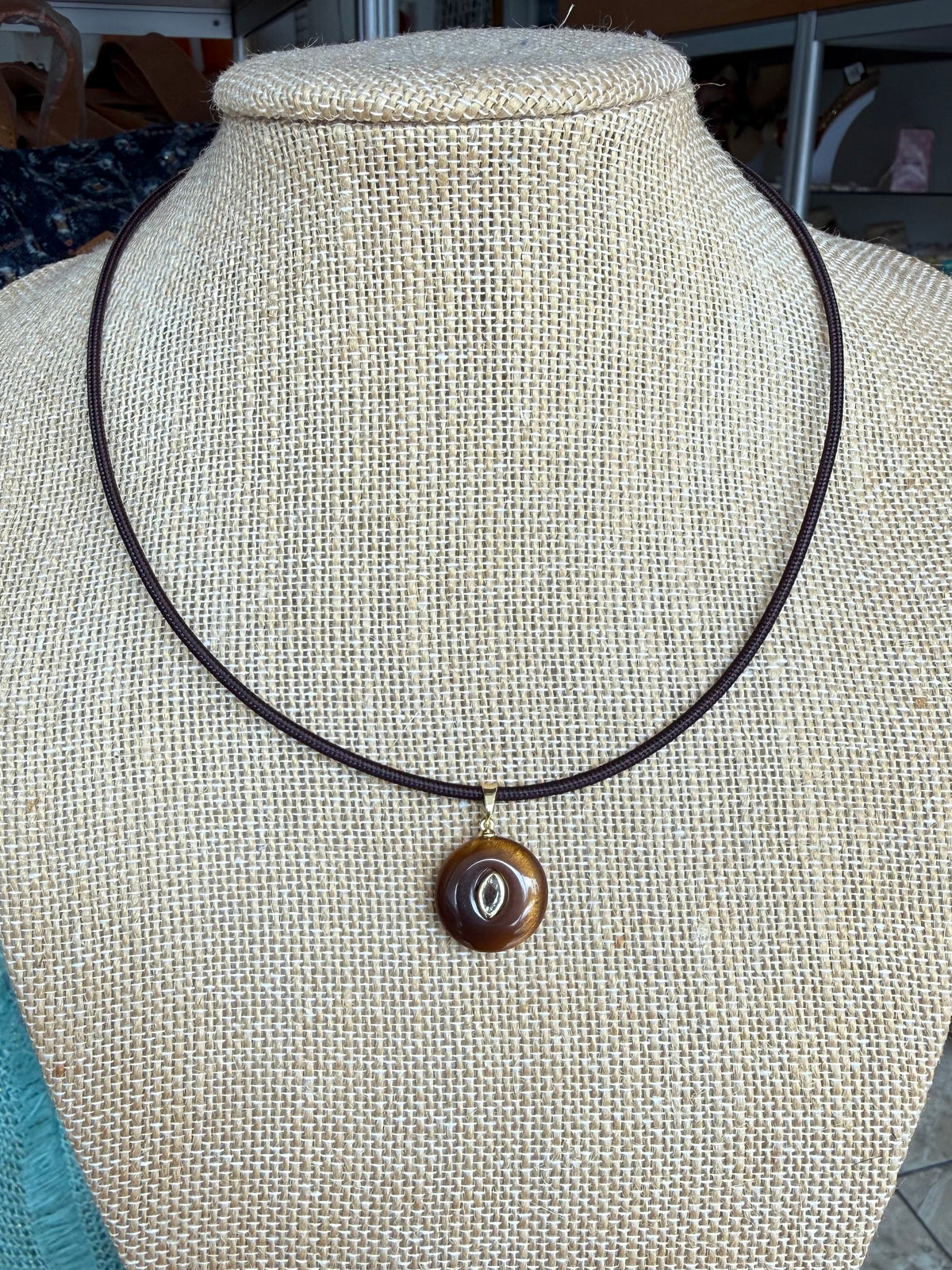 Brown Metallic Cord Necklace with Pendant (FINAL SALE)