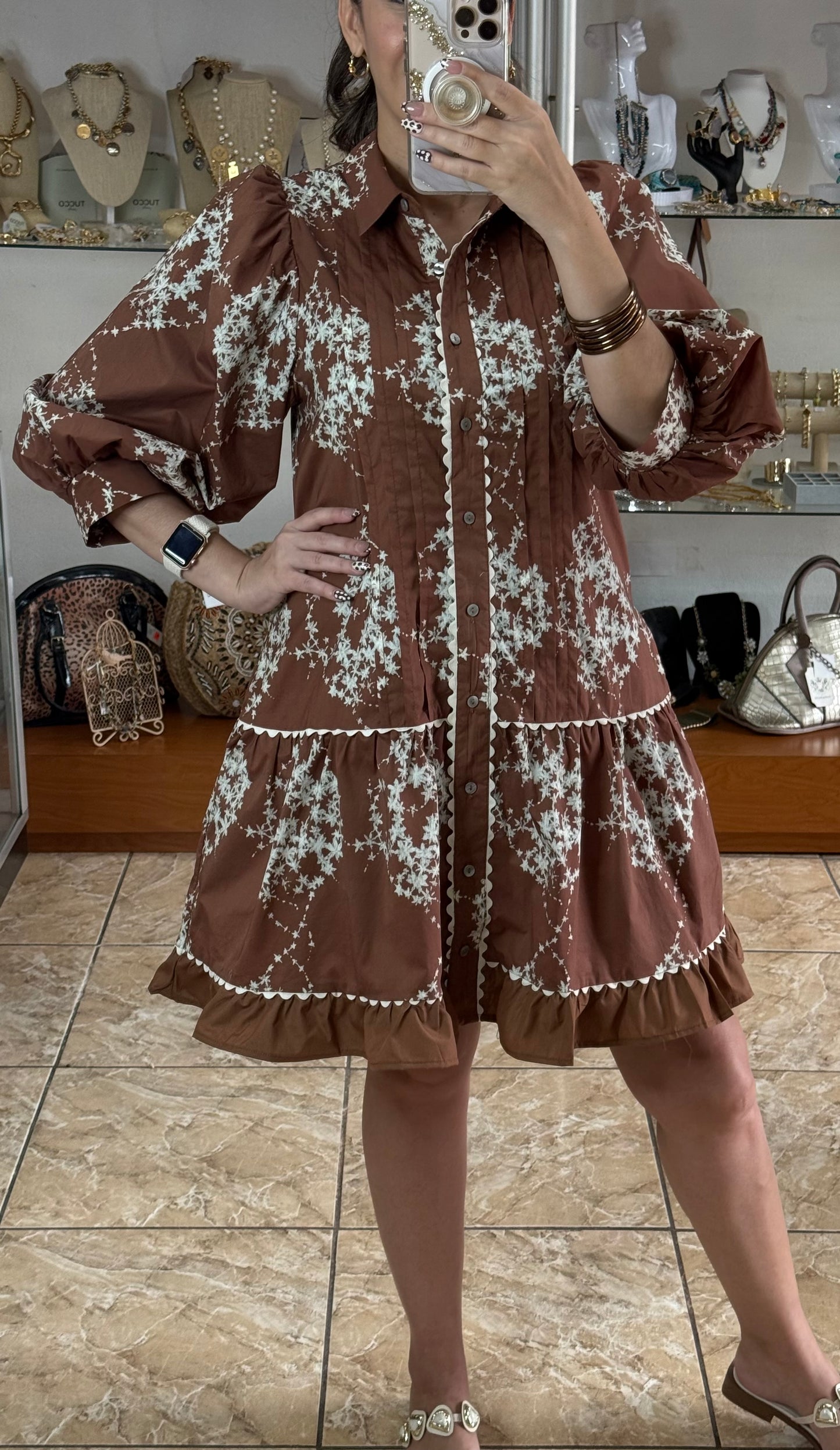 Brown Mix Floral Mini Dress