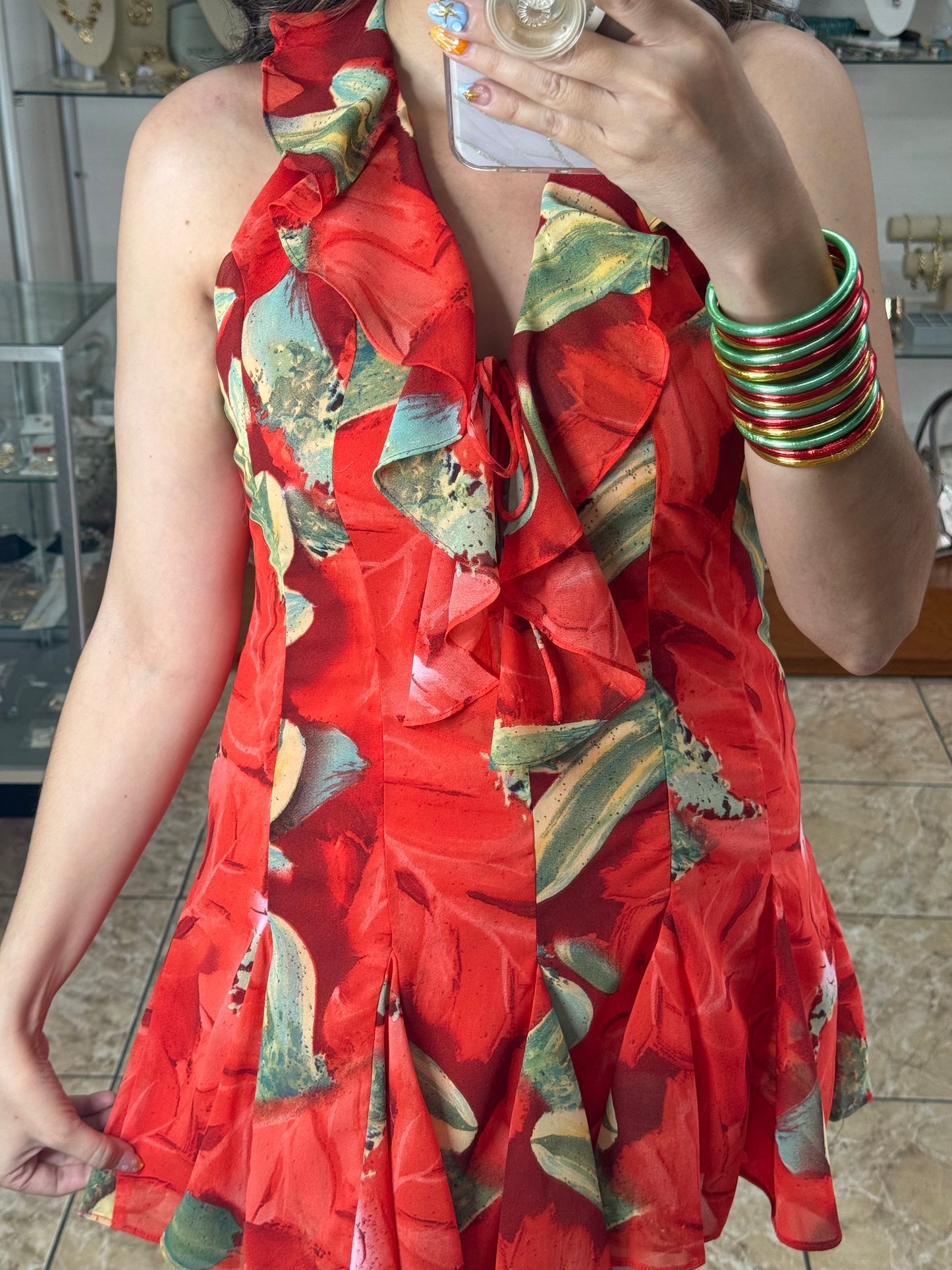 Red Open Back Mini Dress