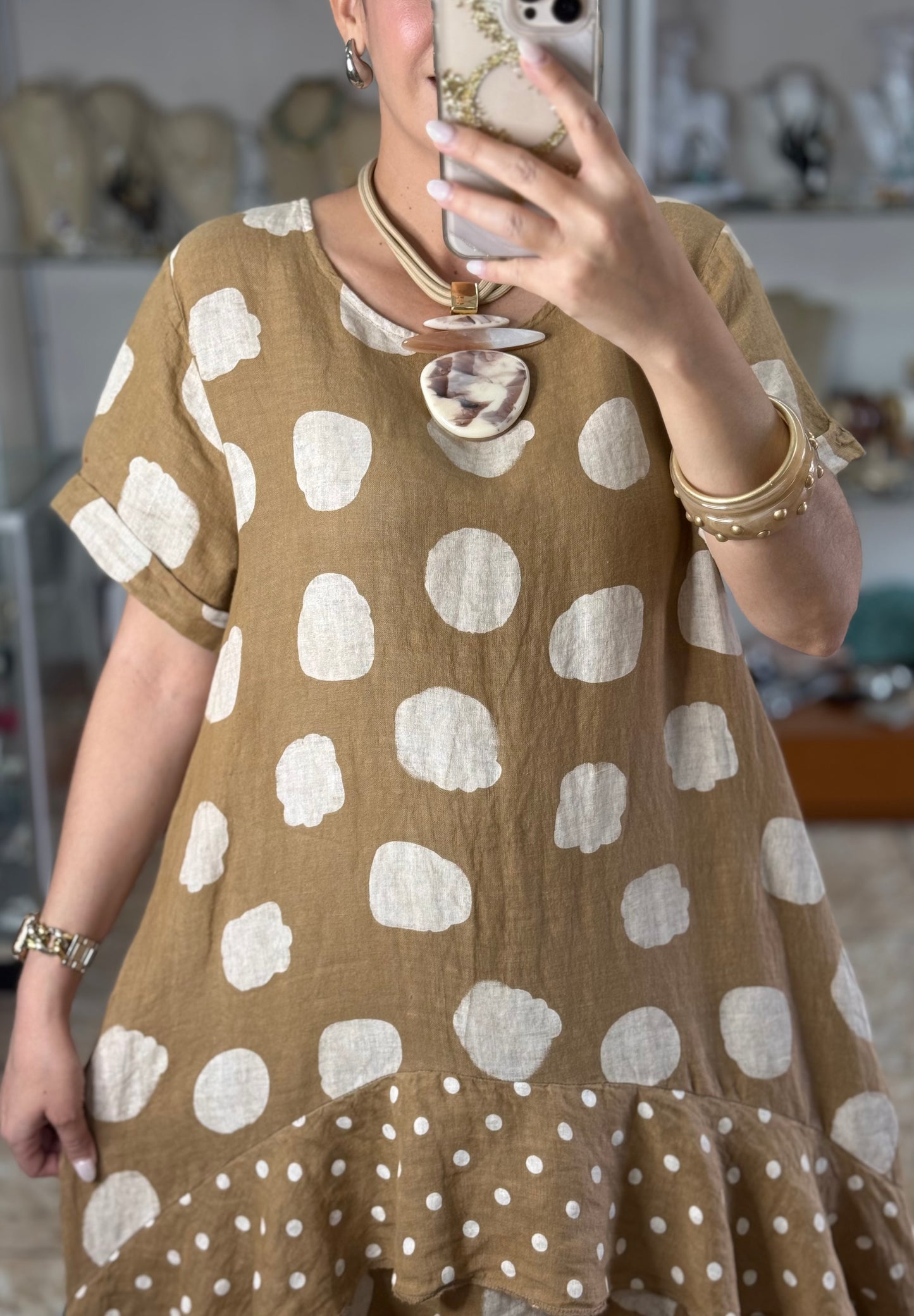 Polka OS Ruffle Tiered Linen Midi Dress (NO RETURNS OR EXCHANGE)