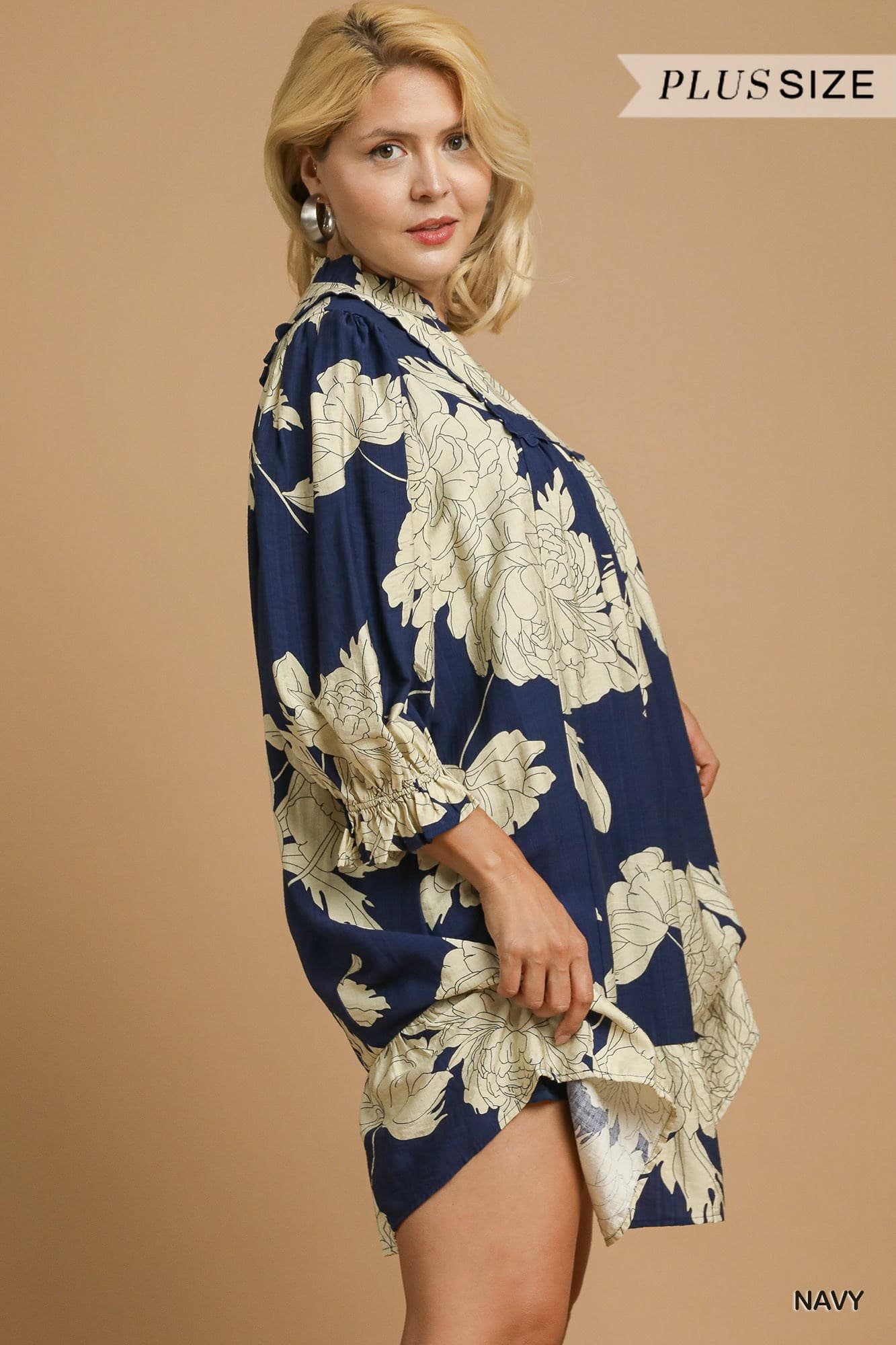 Navy Floral Tiered Babydoll Dress (PLUS)