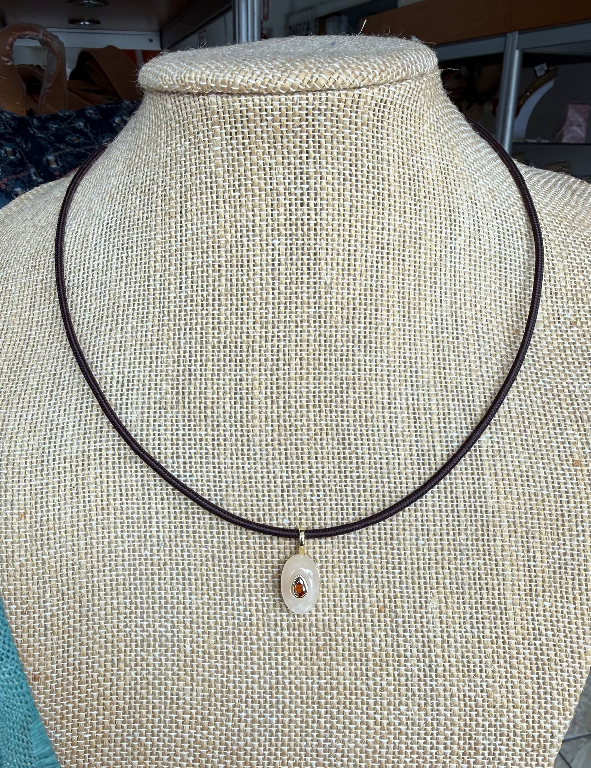 Brown Metallic Cord Necklace with Pendant (FINAL SALE)