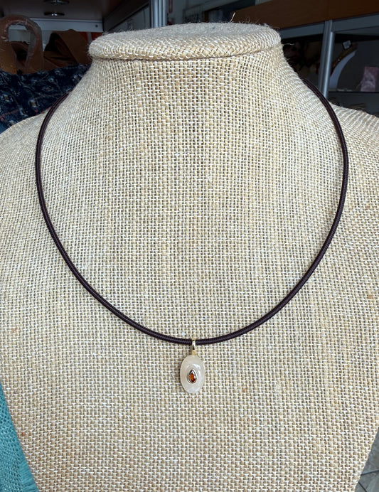 Brown Metallic Cord Necklace with Pendant (FINAL SALE)