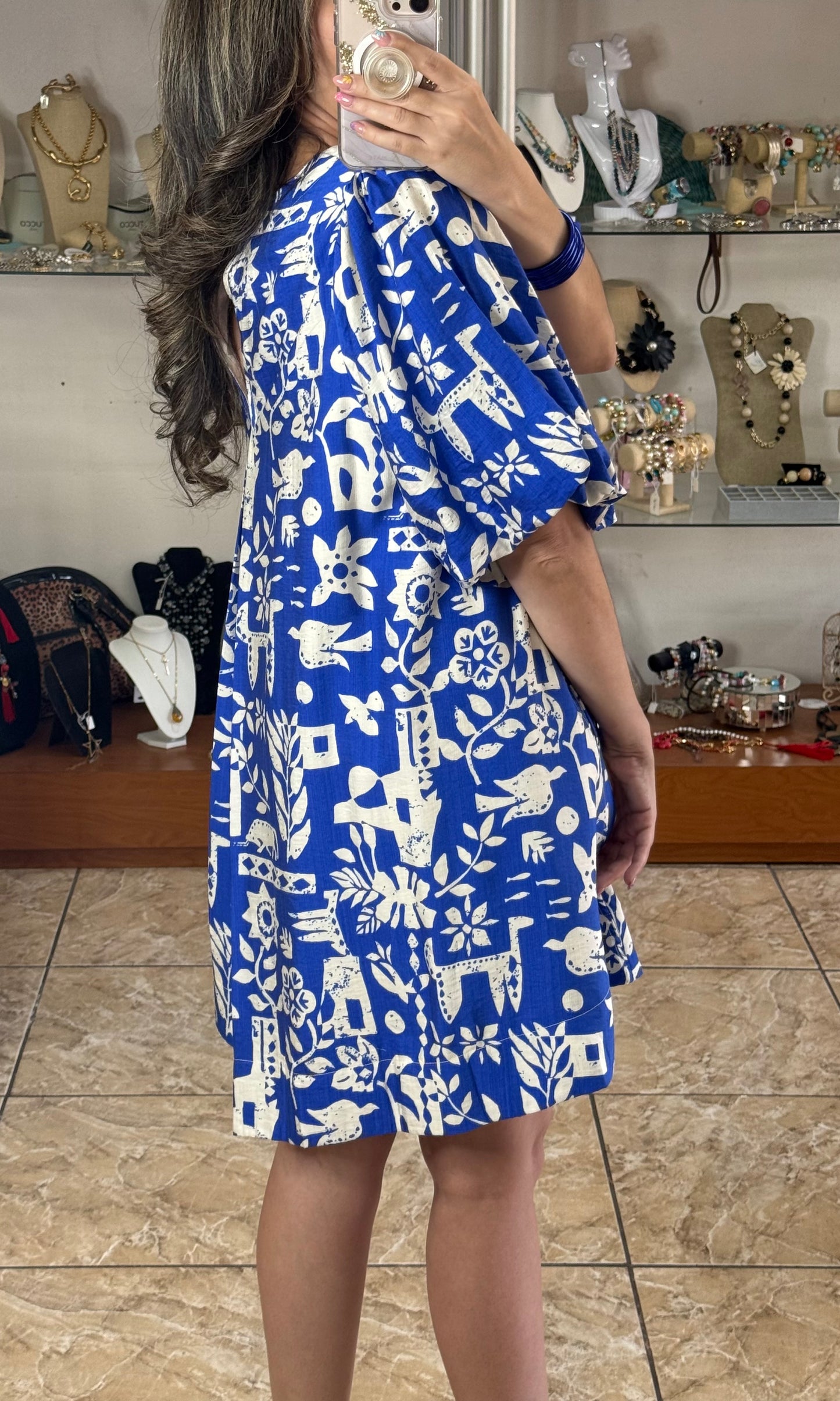 Blue Abstract Print Dress