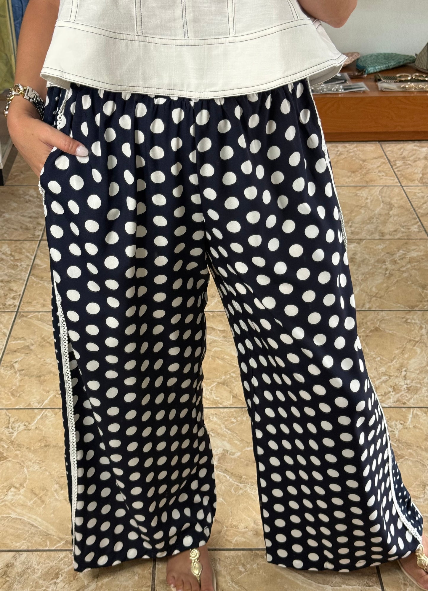 Navy/White Polkadots Pant