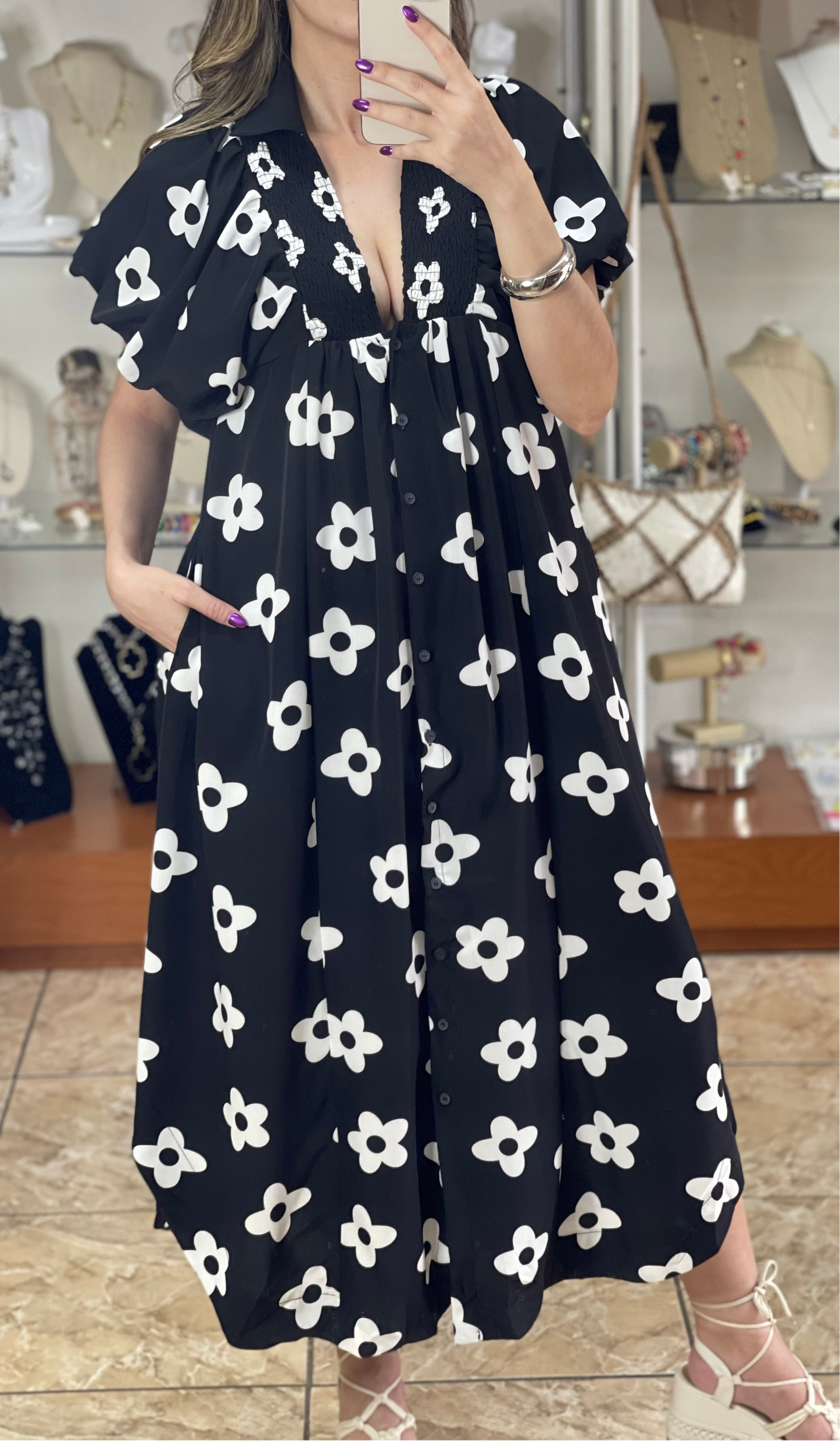 Black and White Floral Maxi Dress