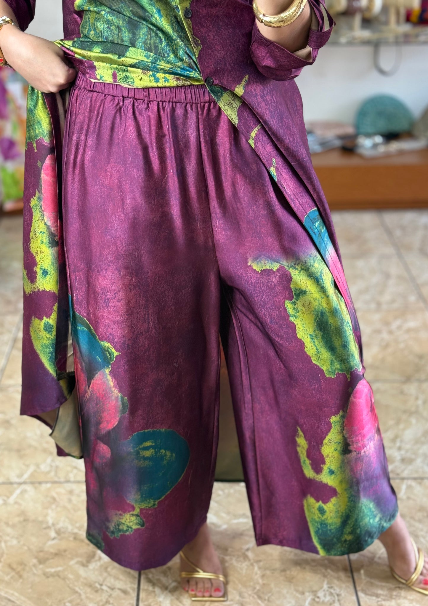 Purple/Green OS Silk Pant Set (NO RETURNS OR EXCHANGE)