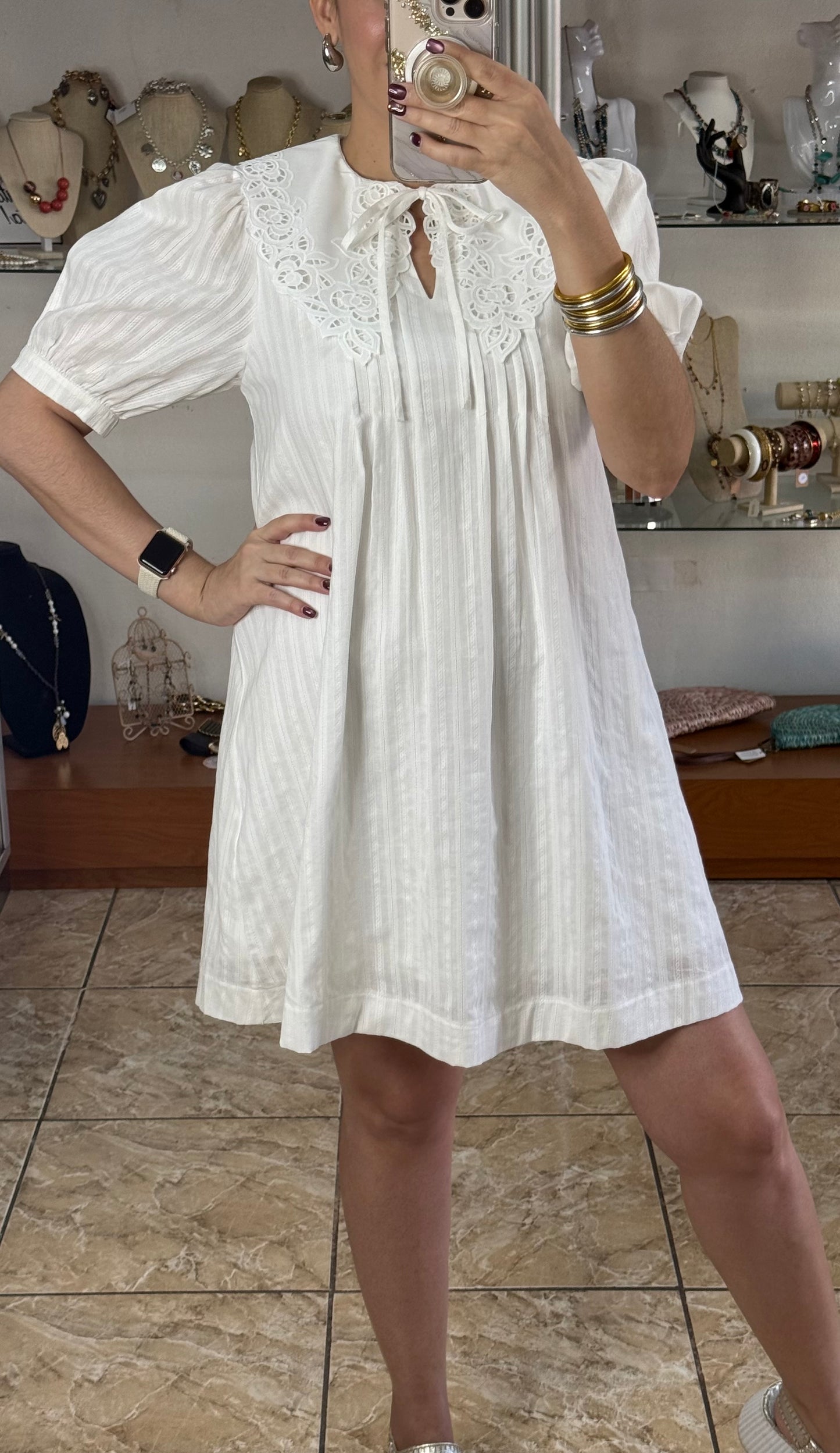 Eyelet Collard Mini Dress (NO RETURNS OR EXCHANGE)