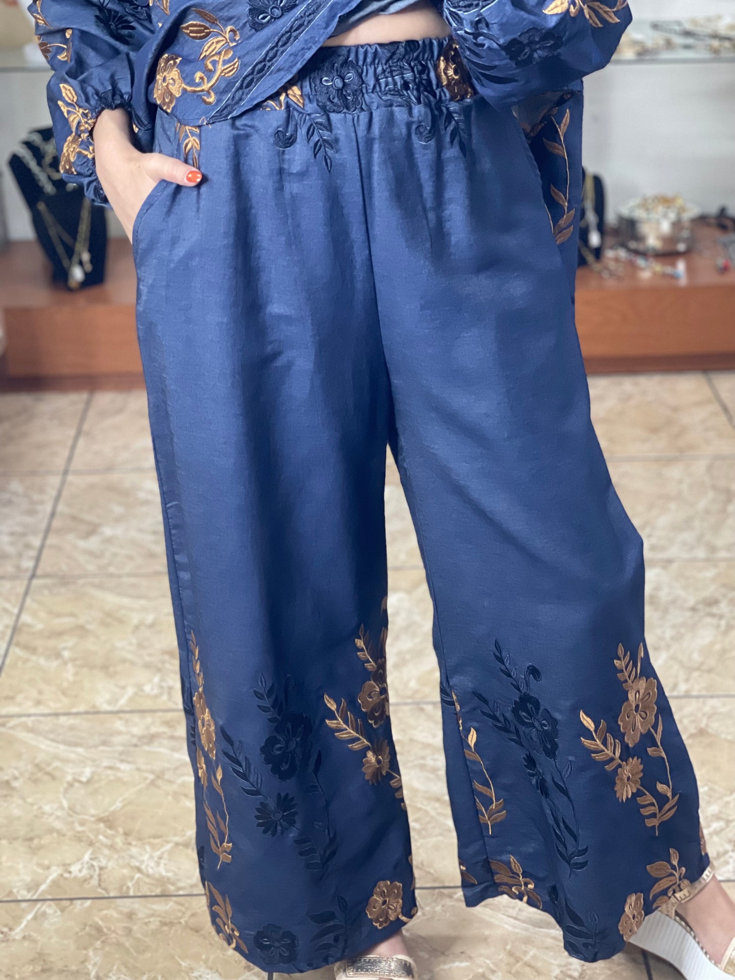 Embroidered Top and Pant Set