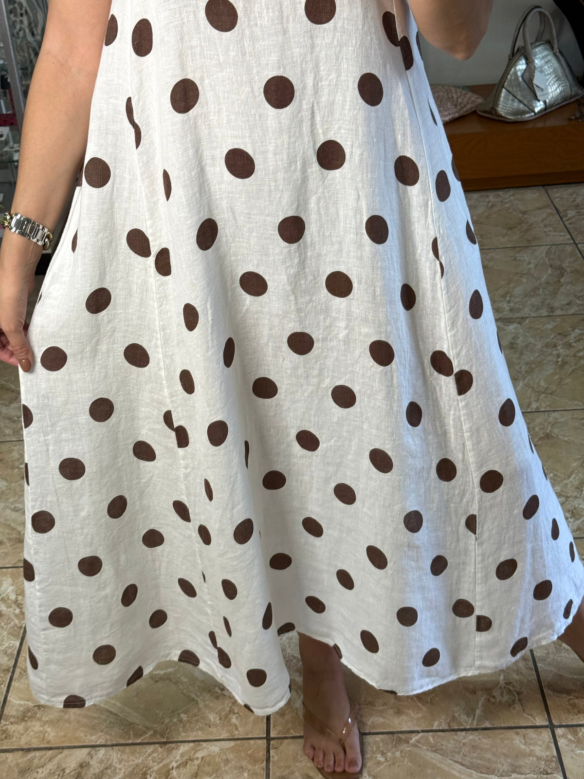 OS Linen Sleeveless Polka Dots Dress (NO RETURNS OR EXCHANGE)
