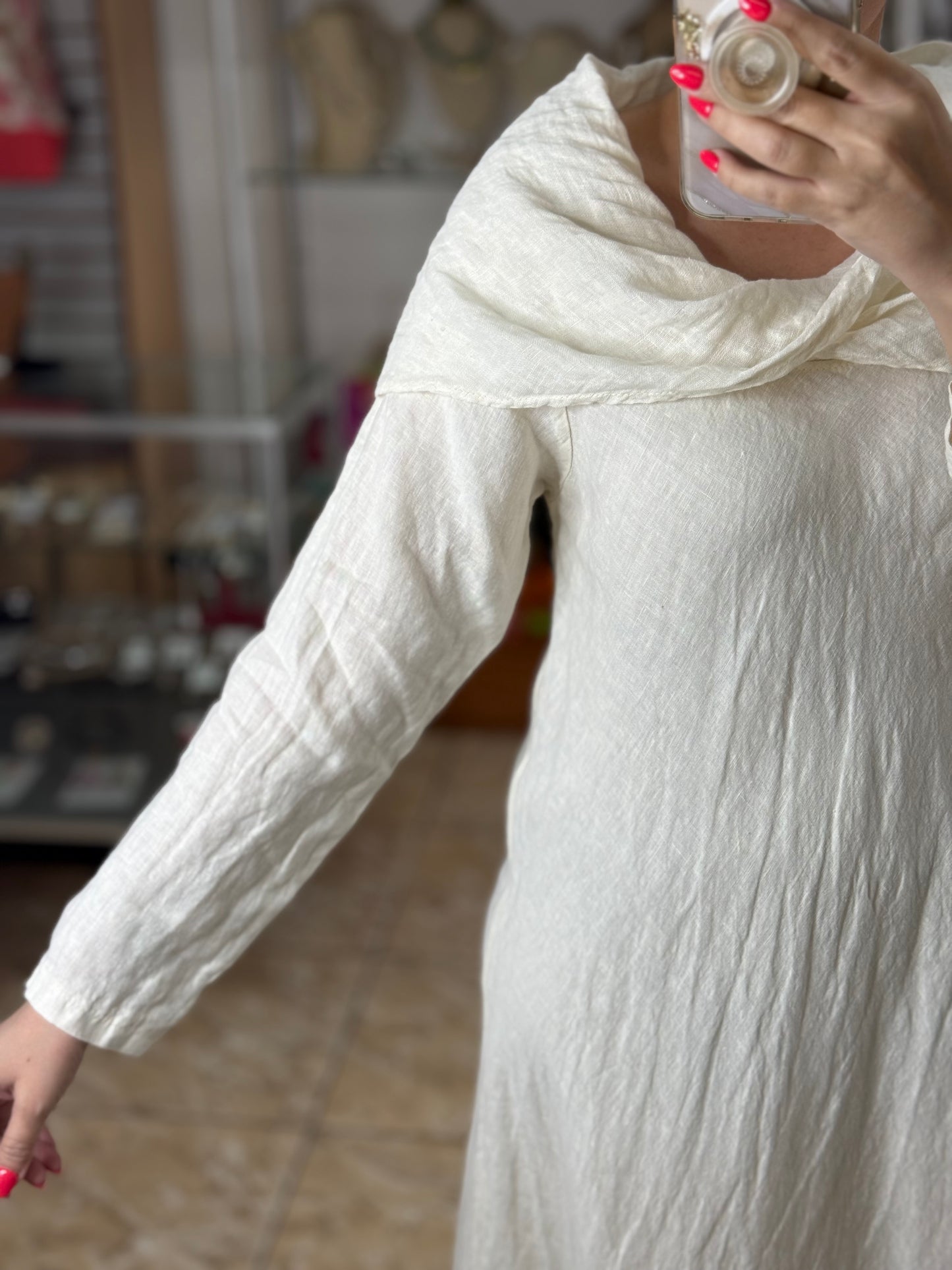 Marena OS Maxi Linen Dress (NO RETURNS OR EXCHANGE)