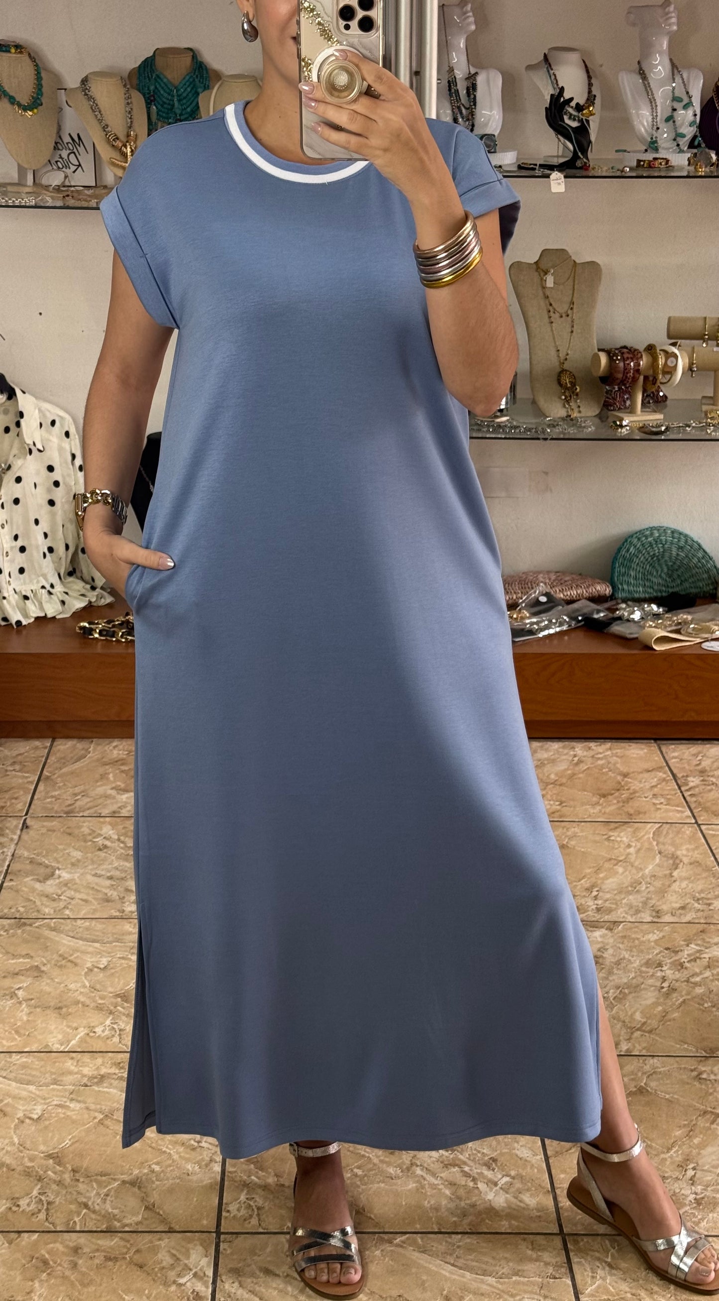 Denim Blue Basic Maxi Dress