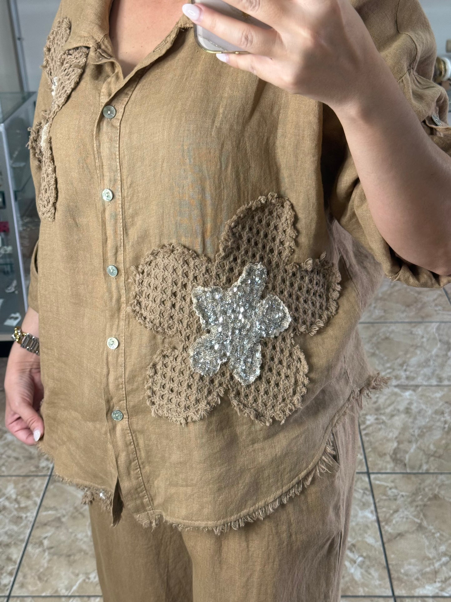 Sequins Flowers OS Top & Pant Set (NO RETURNS OR EXCHANGE)