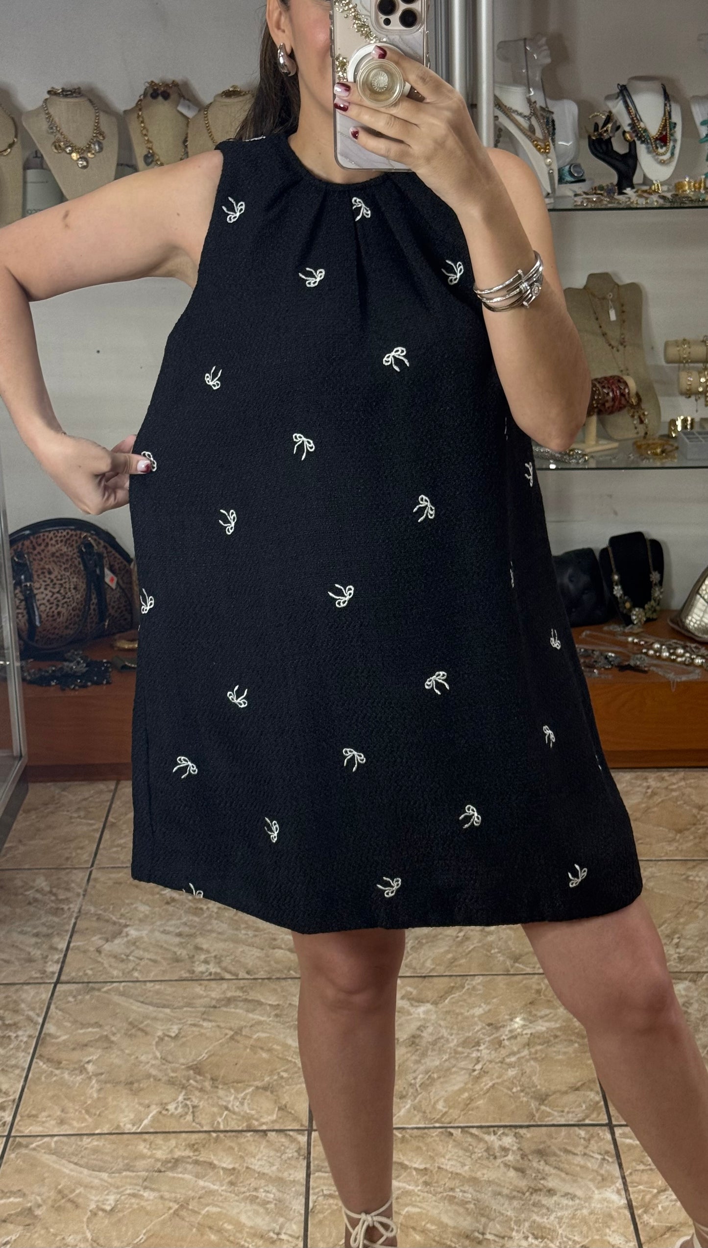 Black/White Ribbons Mini Dress