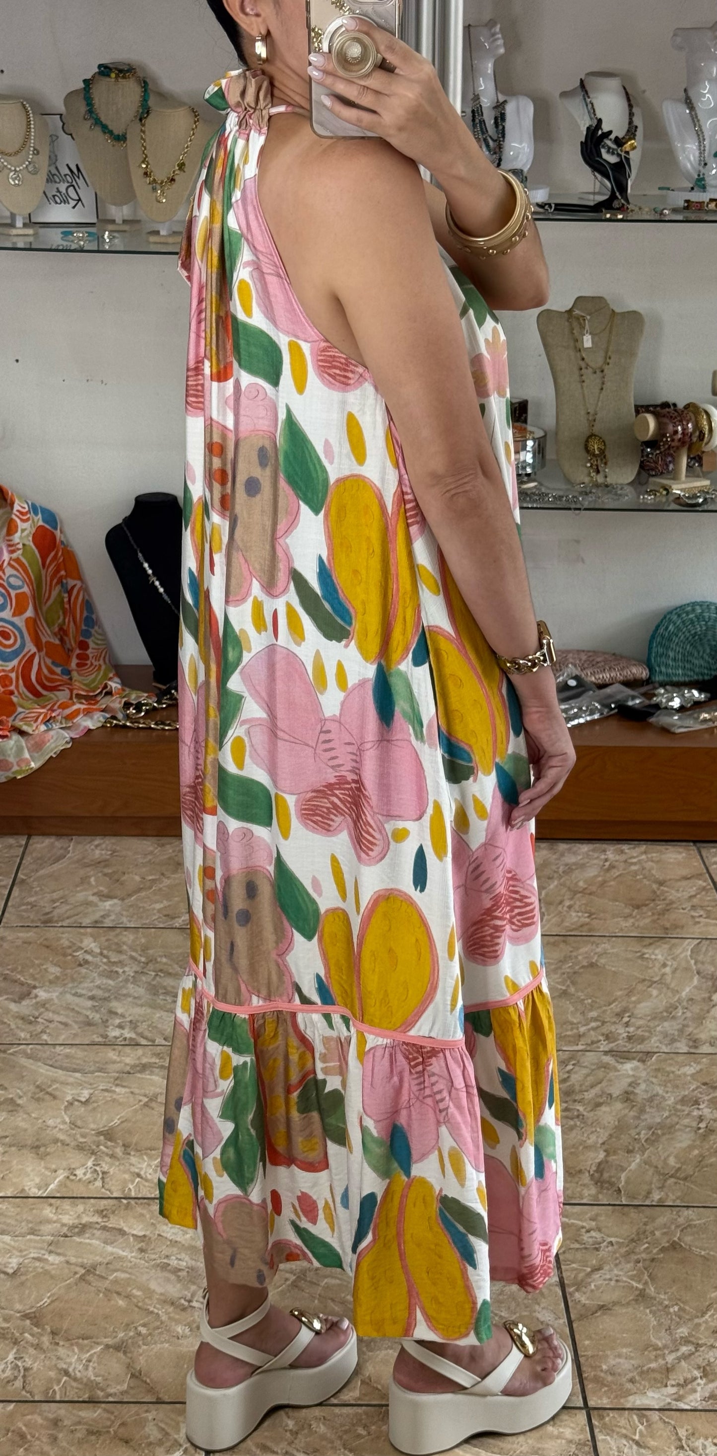 Pink Mix Halter Maxi Dress