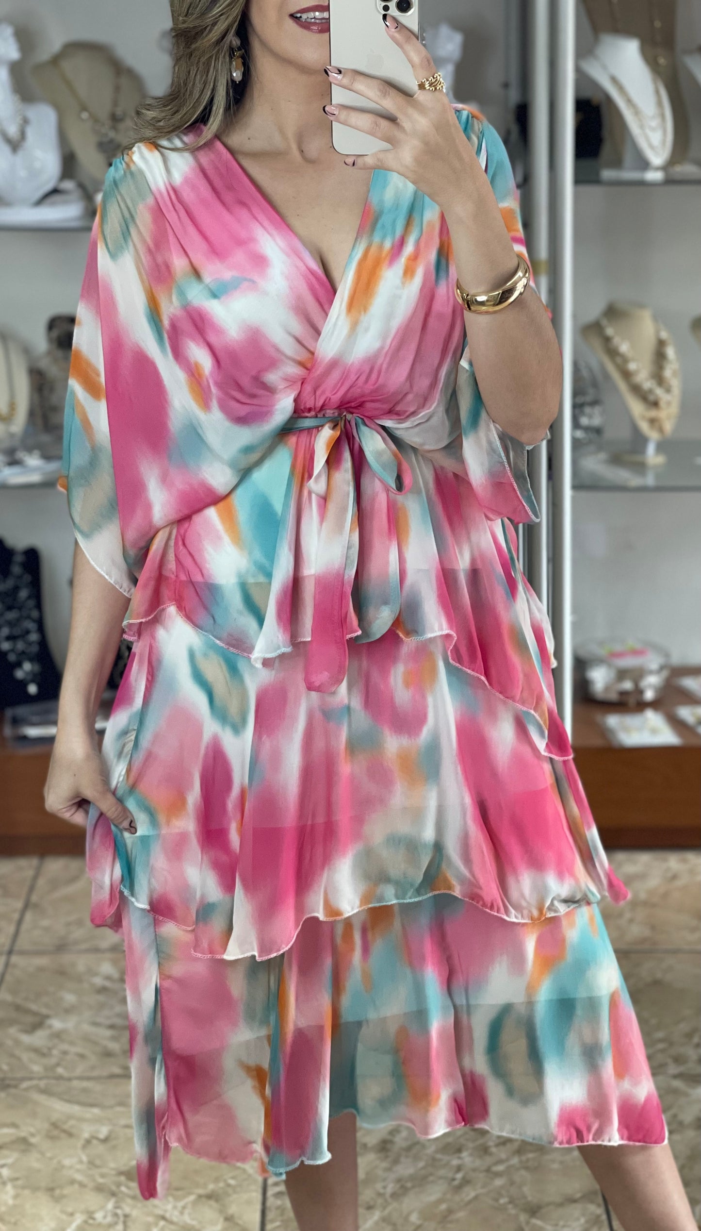 Multi Mix OS Silk Dress