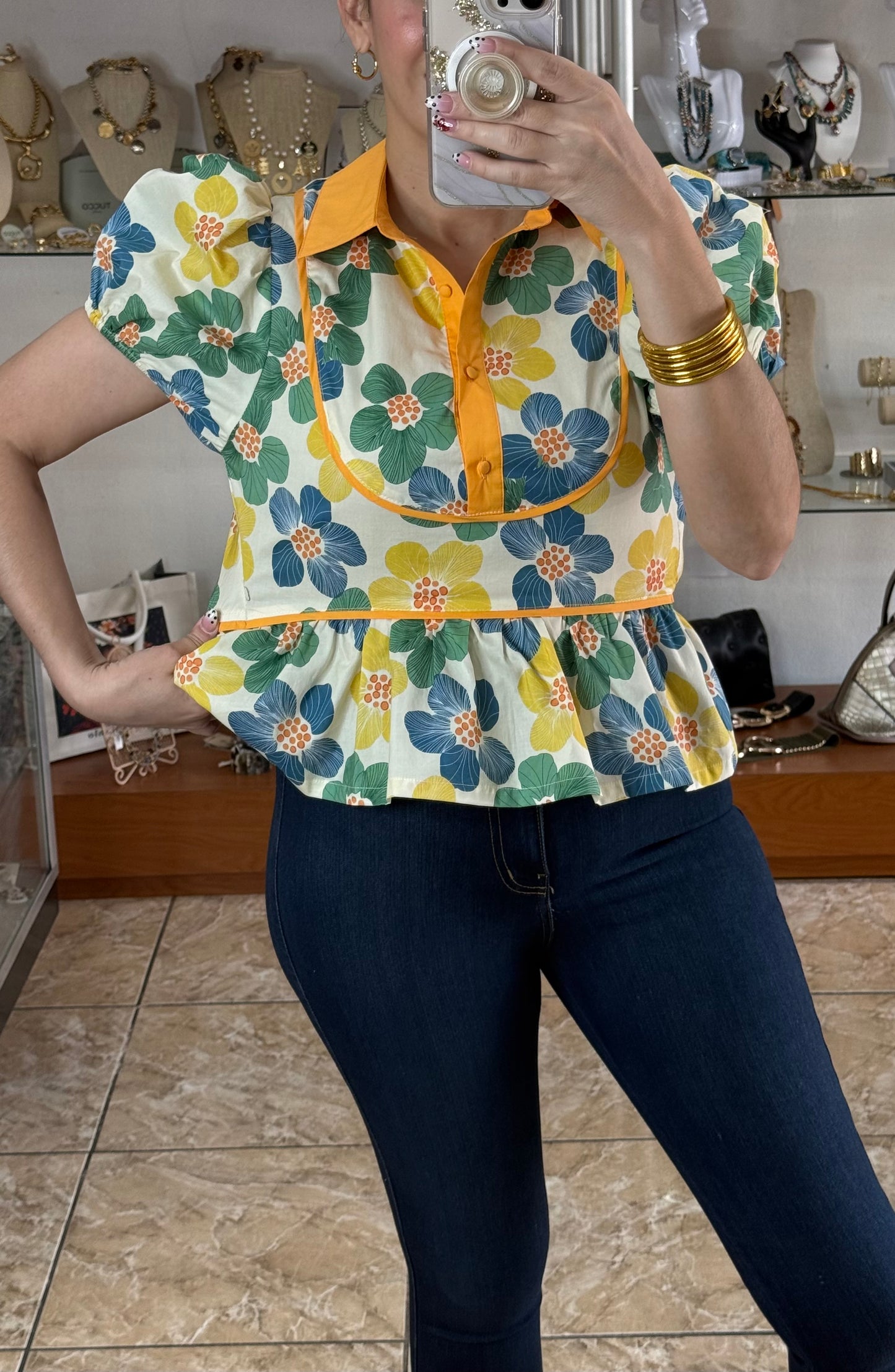 Floral Puff Sleeves Top