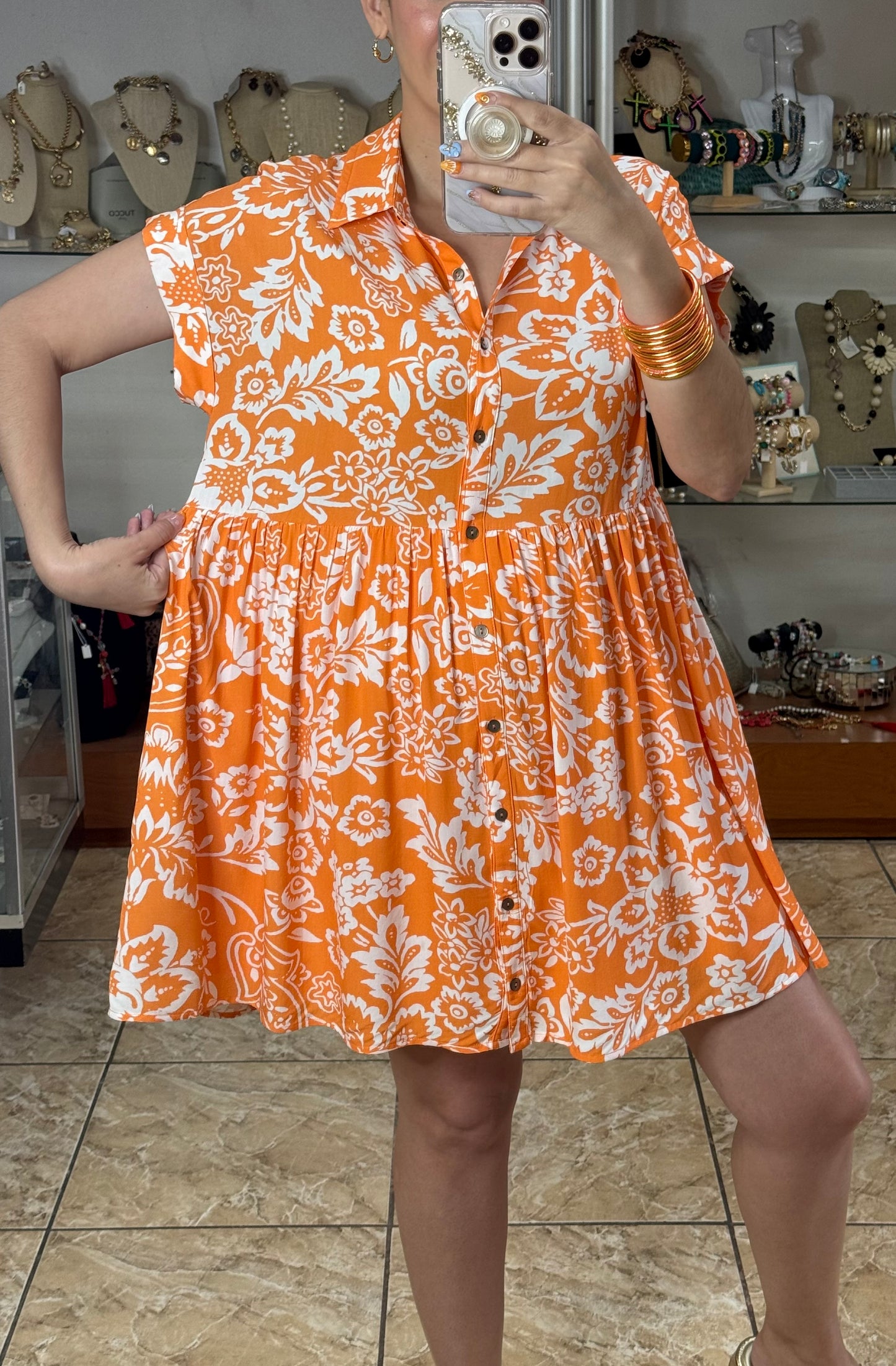 Orange Floral Doll Dress