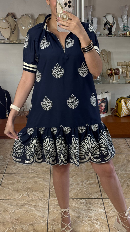 Navy Embroidered Mini Dress (FINAL SALE)