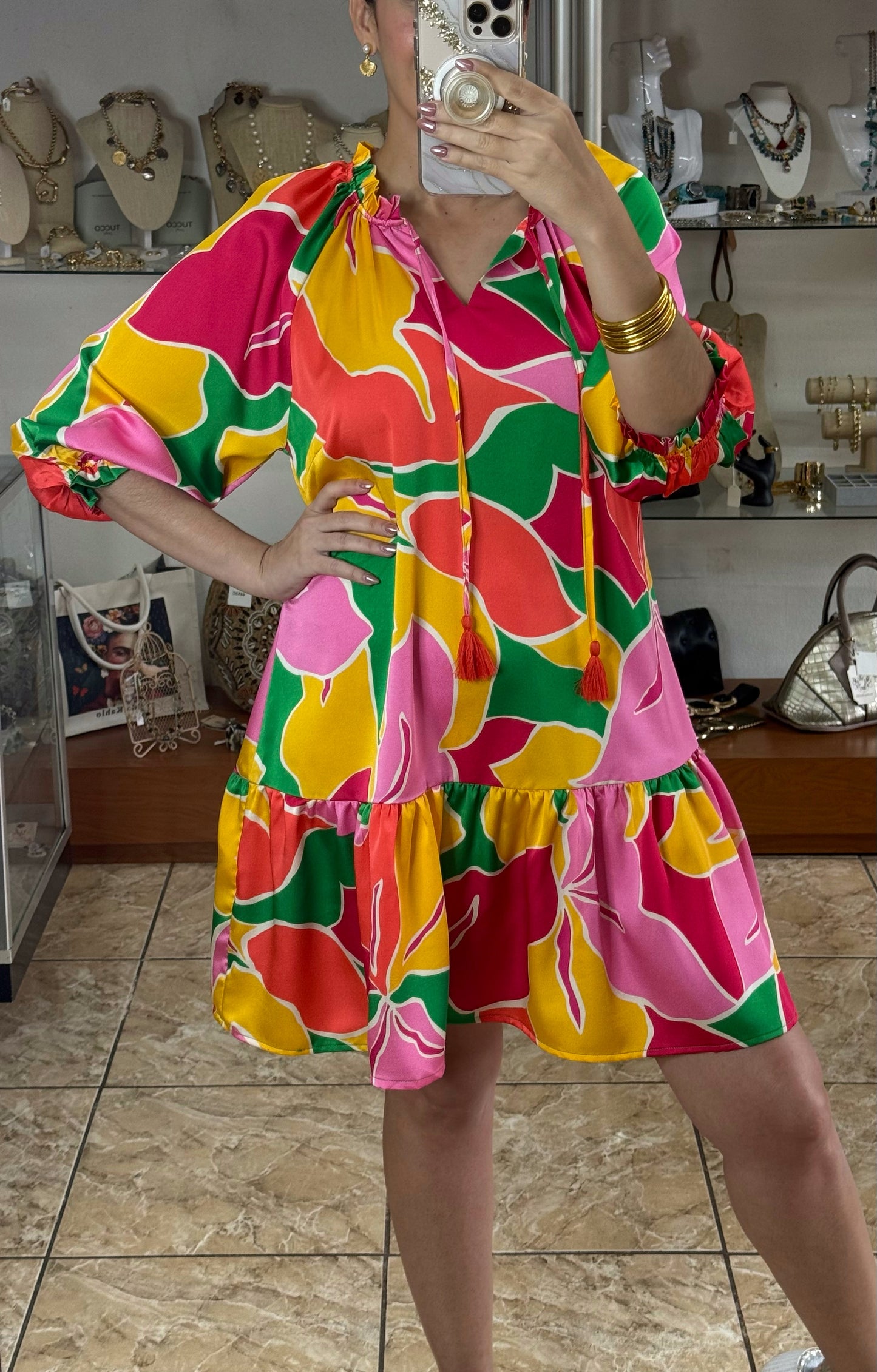 Abstract Print Green Mix Dress