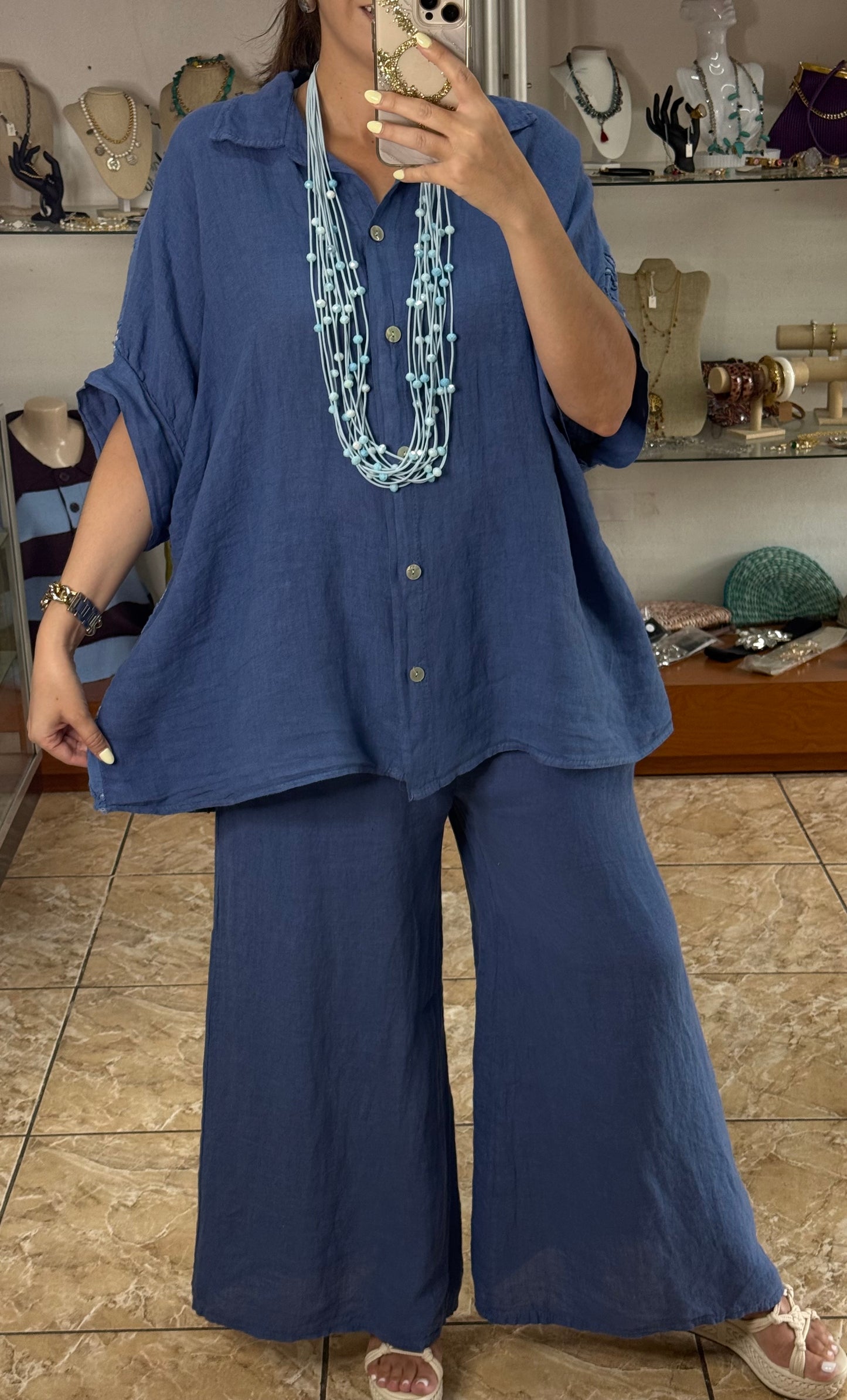 Linen/Cotton Embroidered Back Top (NO RETURNS OR EXCHANGE) (PANT SOLD SEPARATELY)