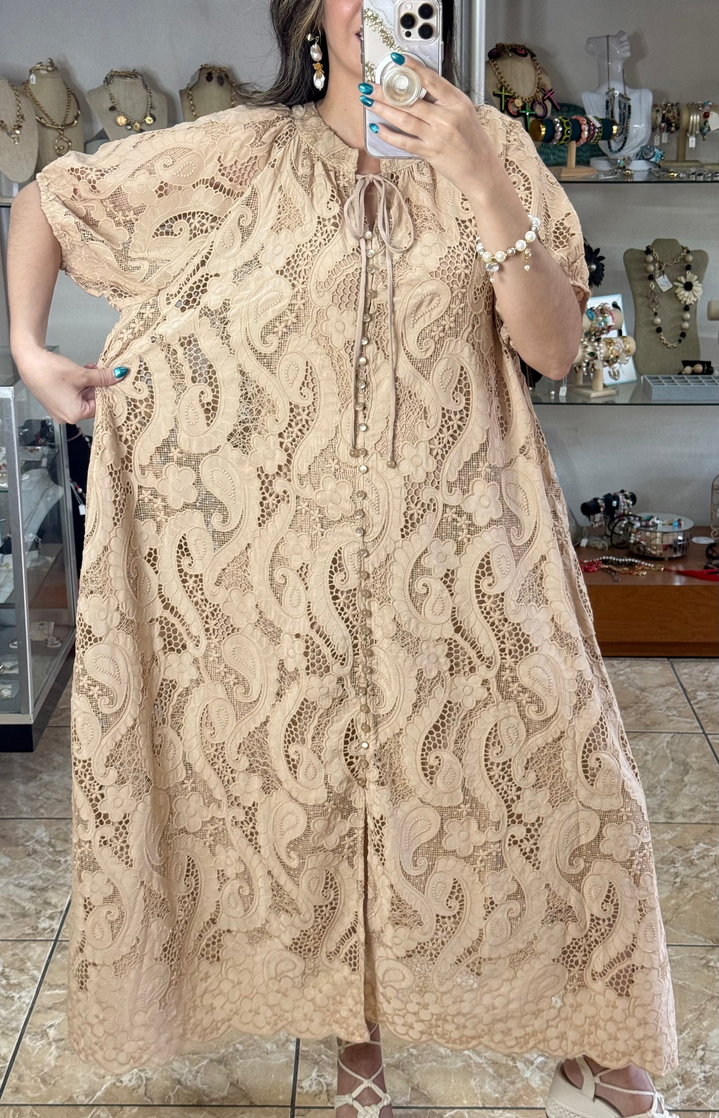 Paisley Embroidered Maxi OS Dress (FINAL SALE)
