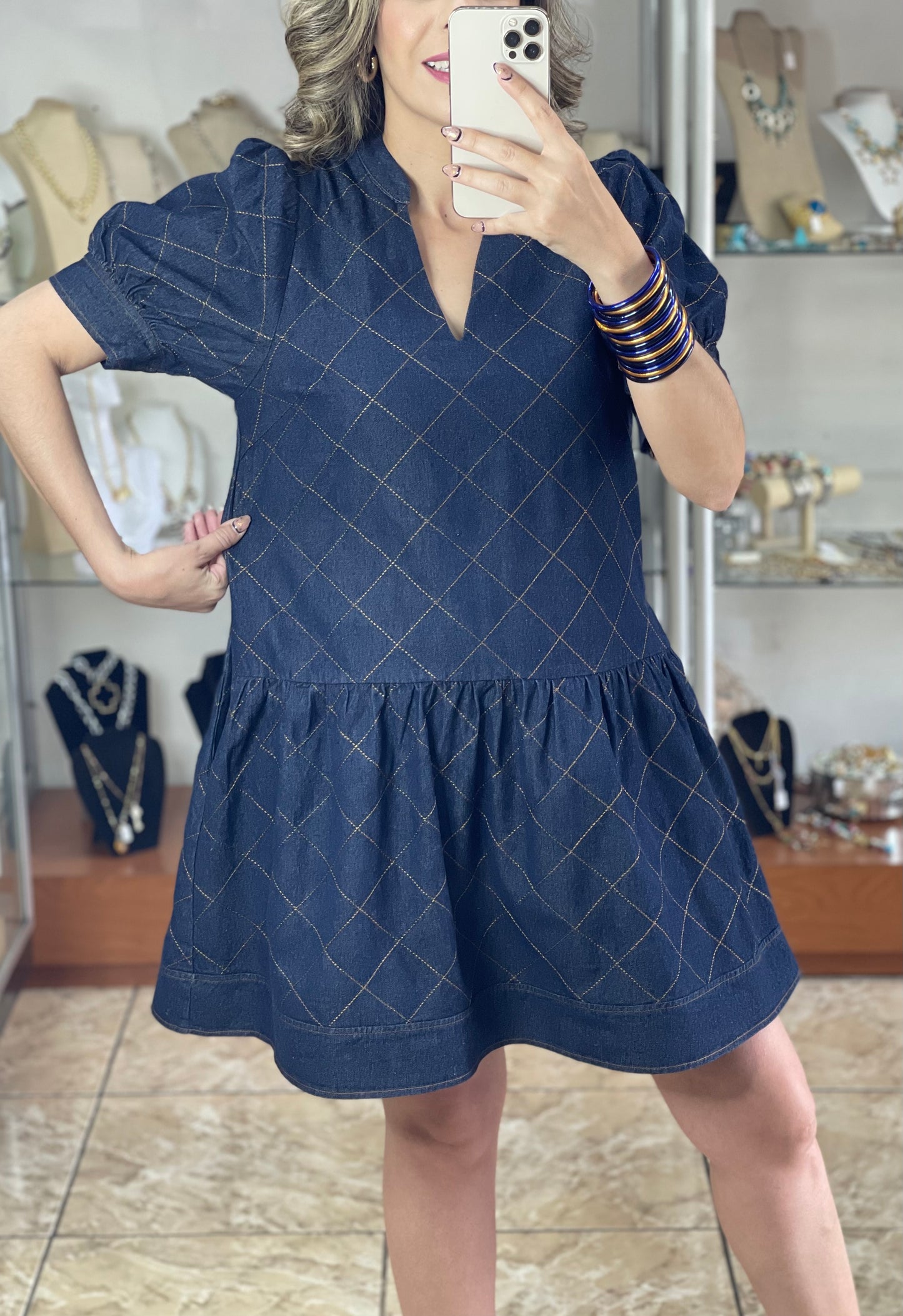 Quilted Mini Denim Dress