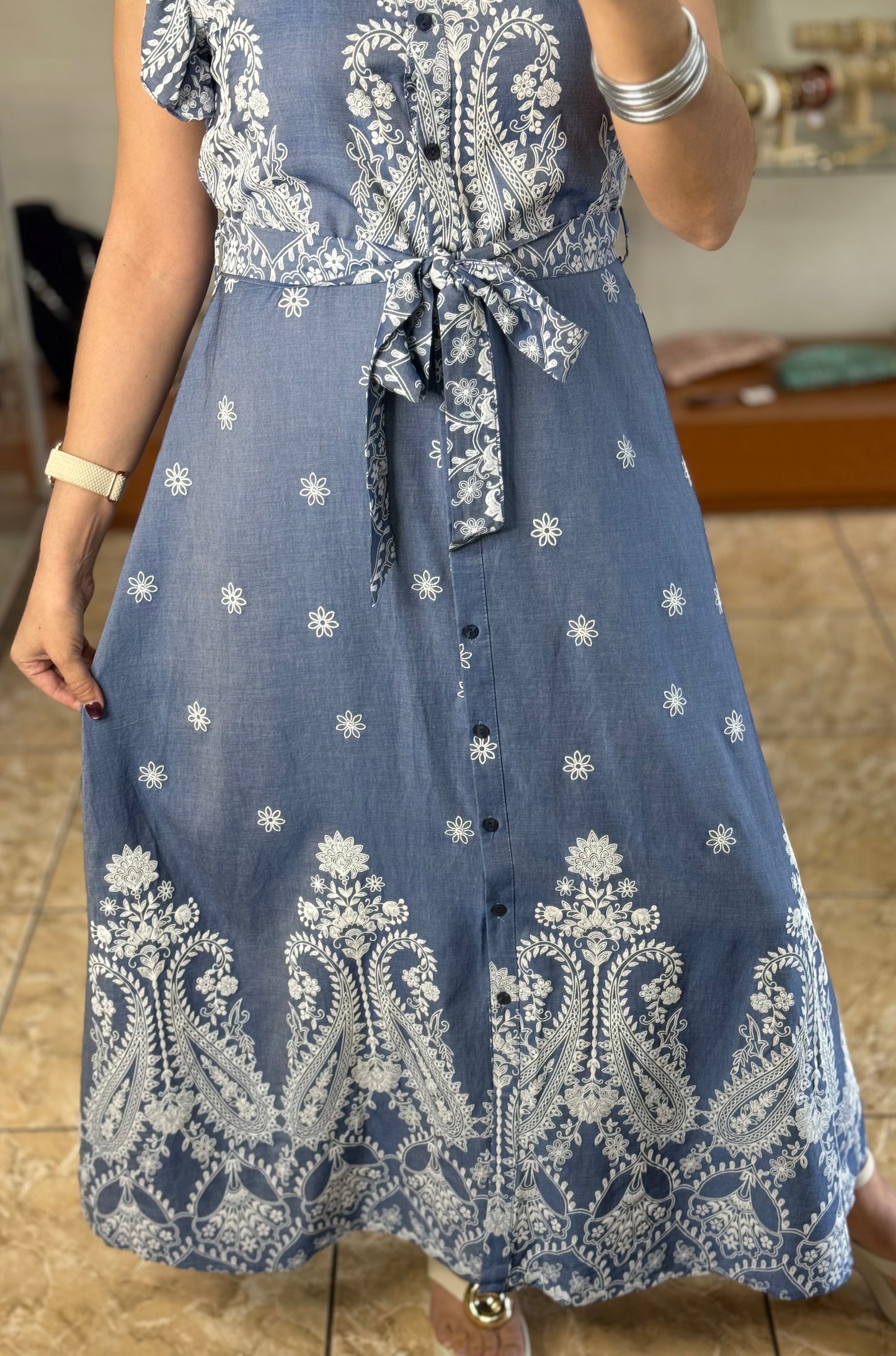 Printed Button Down Maxi Dress