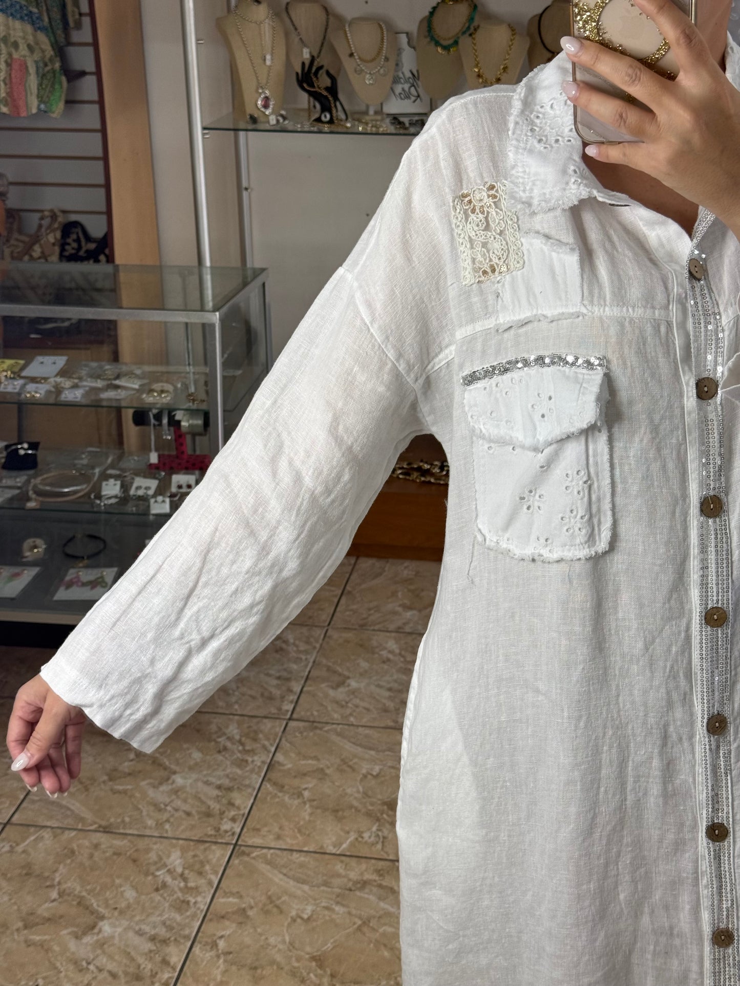 Long Sleeves OS Linen Midi Dress (NO RETURNS OR EXCHANGE)