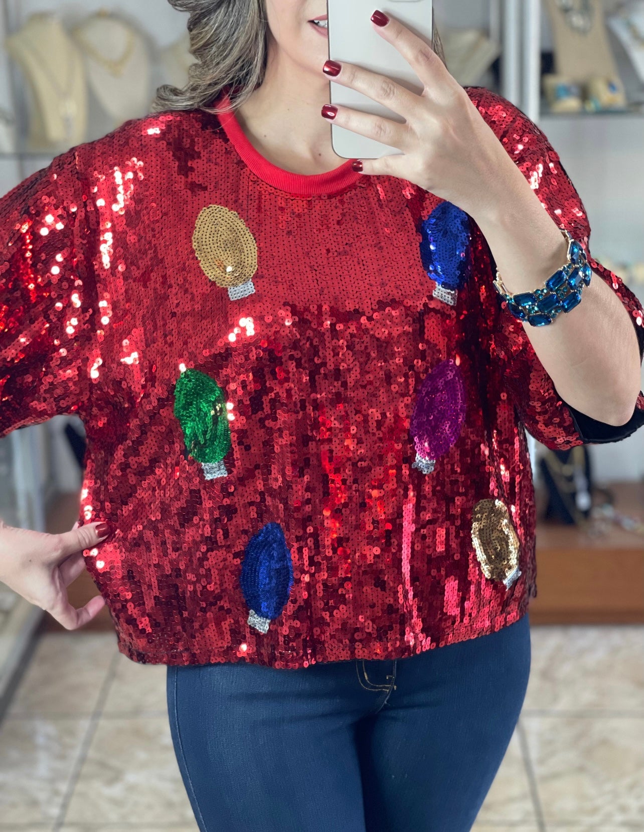 Christmas Lights Sequins Top