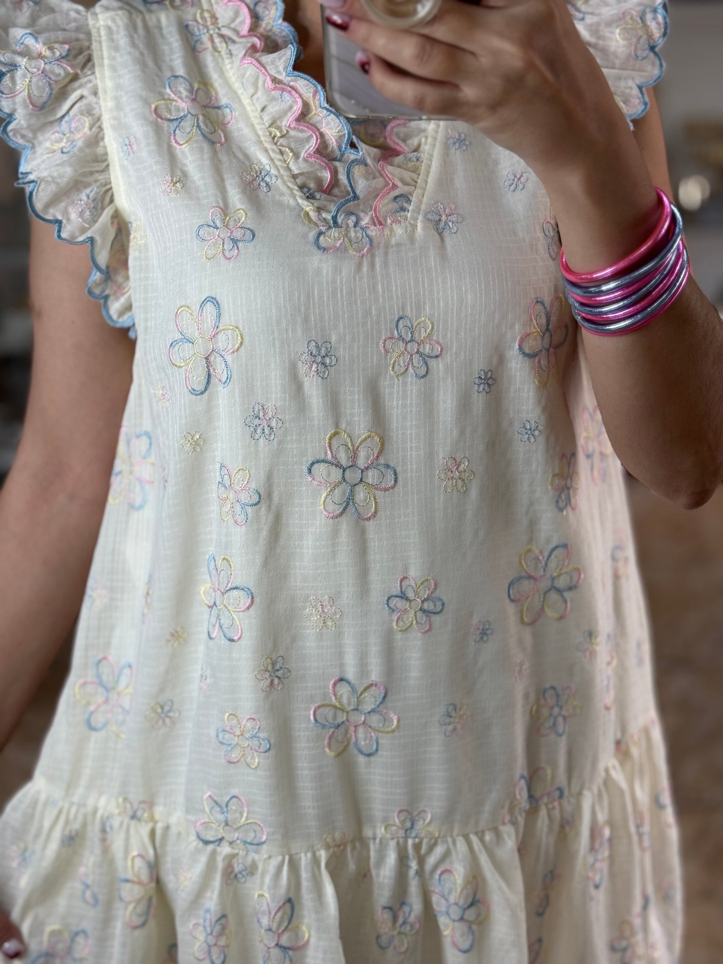 Pastel Floral Embroidered Mini Dress