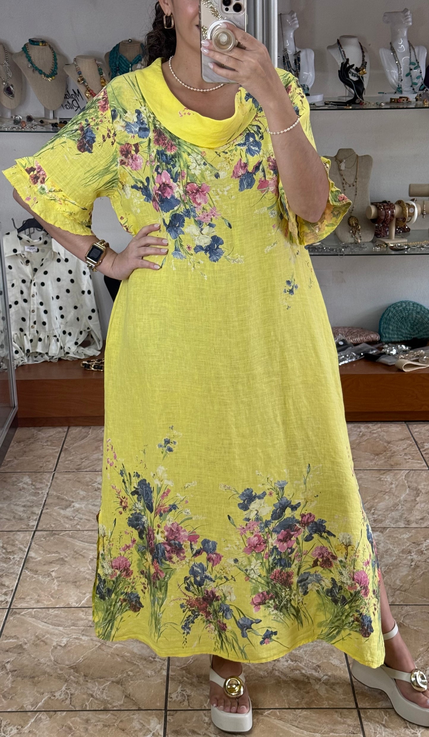 Yellow Floral OS Maxi Dress (NO RETURNS OR EXCHANGE)