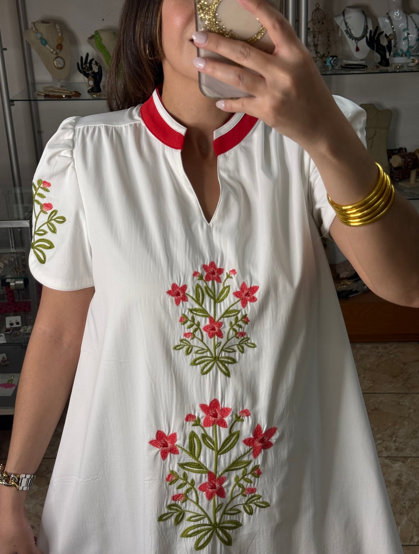 White Floral Embroidered Dress