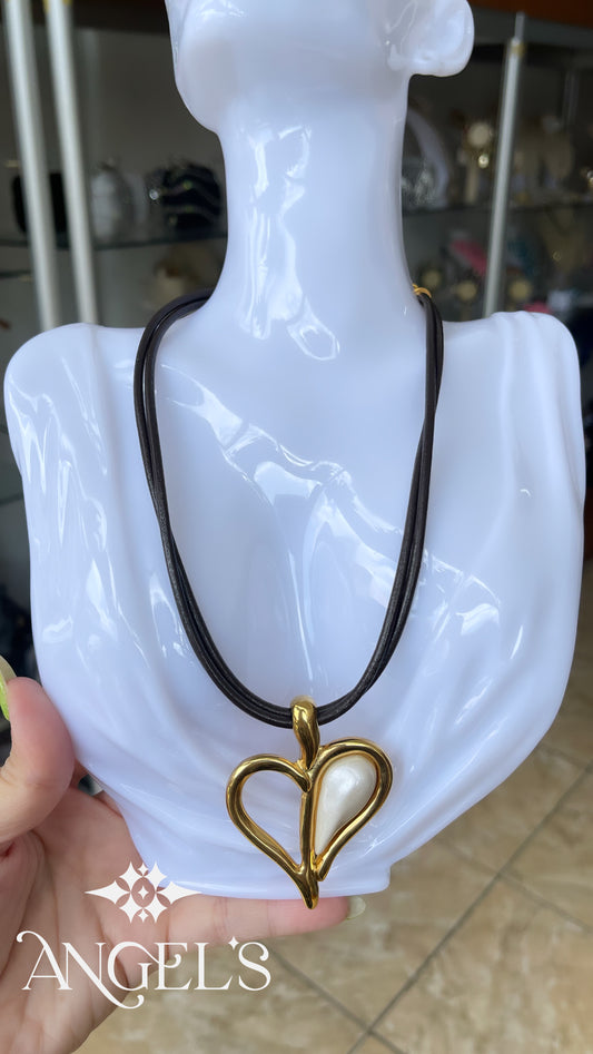 Gold Heart Leather Necklace