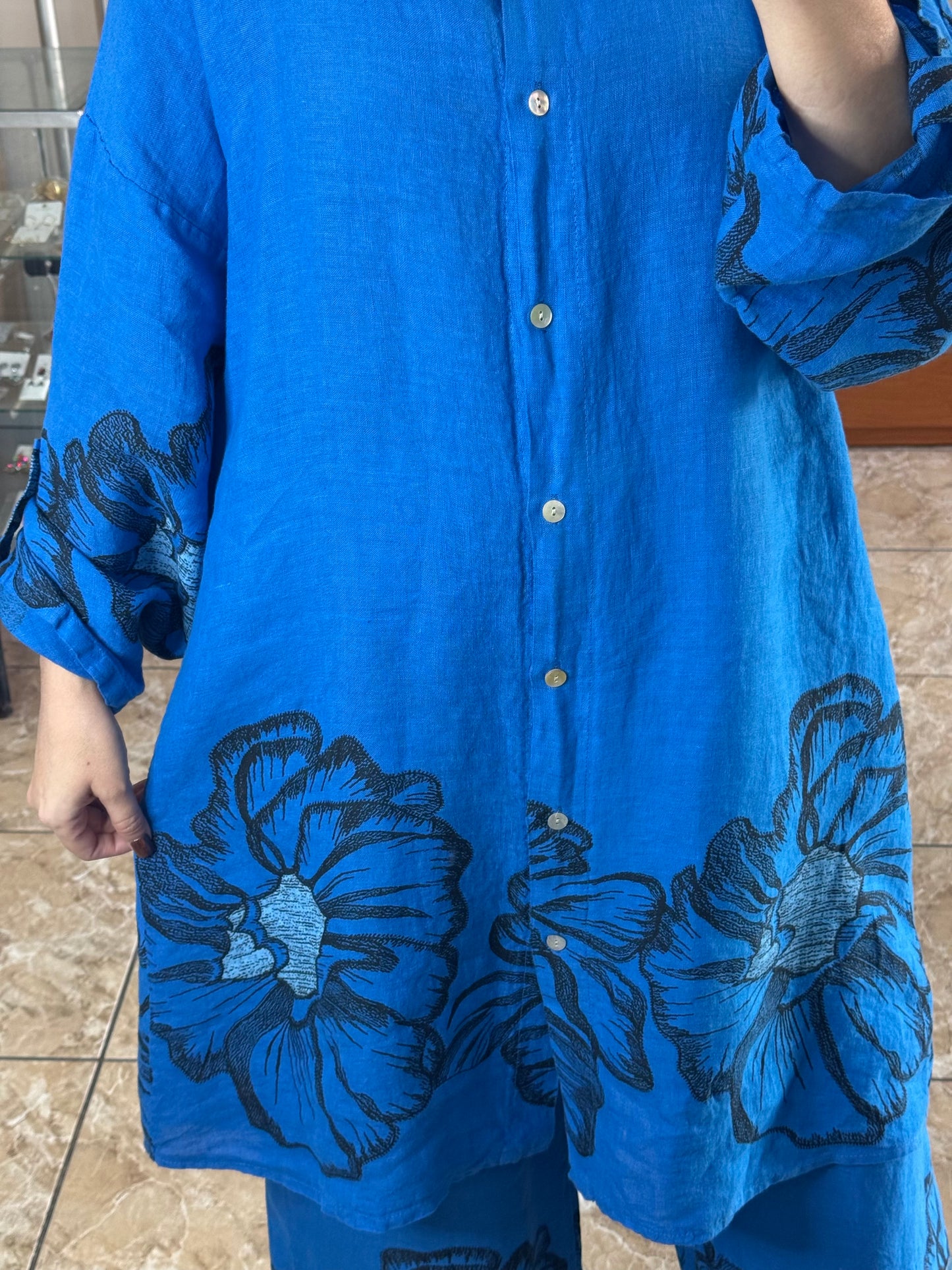 Blue Floral OS Linen Set (FINAL SALE)