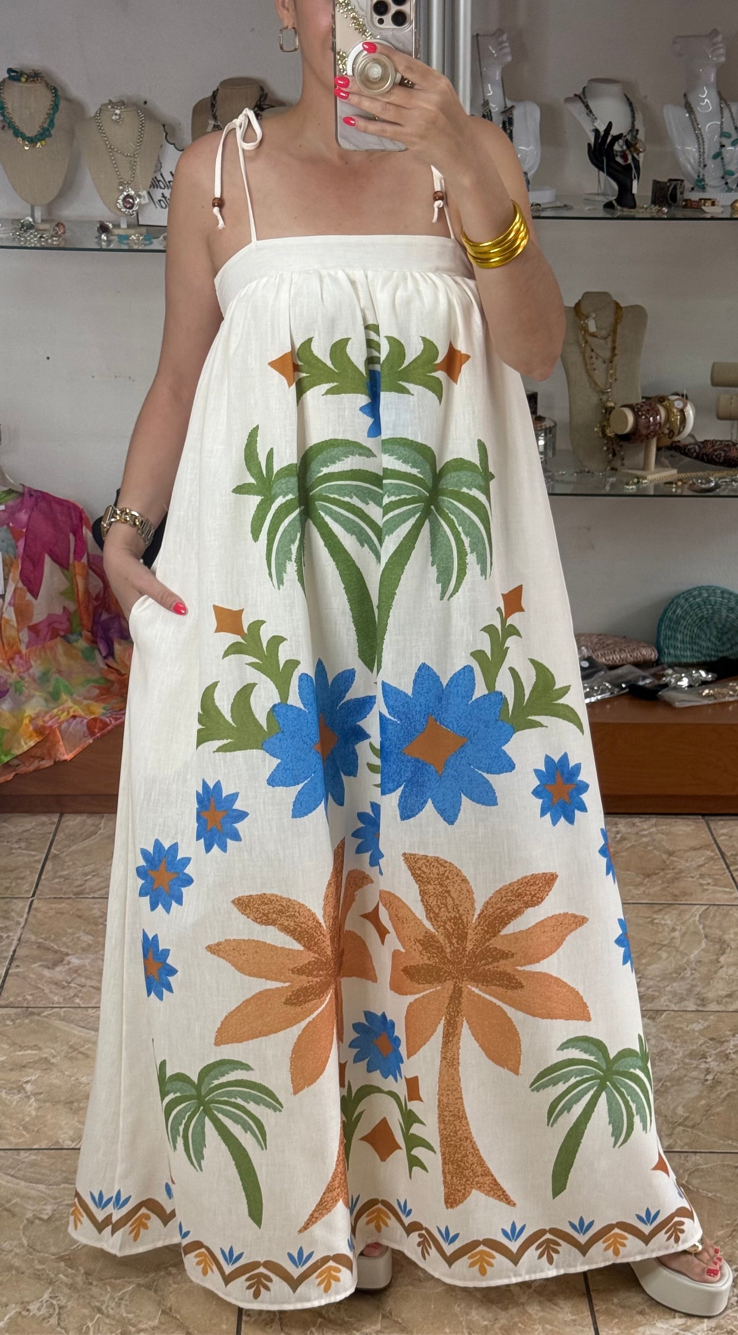 Palm Trees and Flowers Maxi Dress