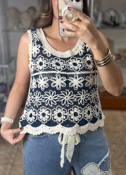 Navy/Cream OS Crochet Top (FINAL SALE)