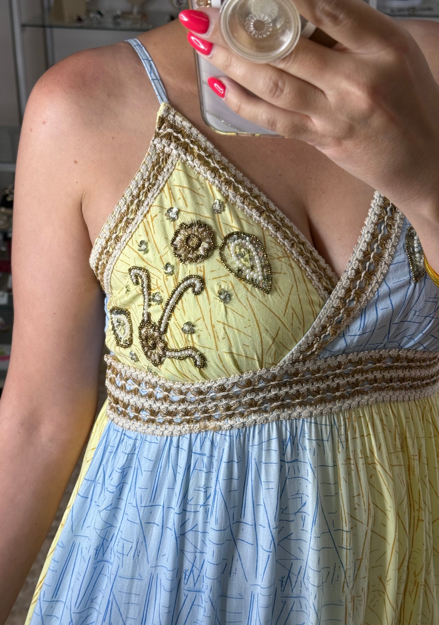 Blue/Yellow OS Maxi Boho Dress (NO RETURNS OR EXCHANGE)