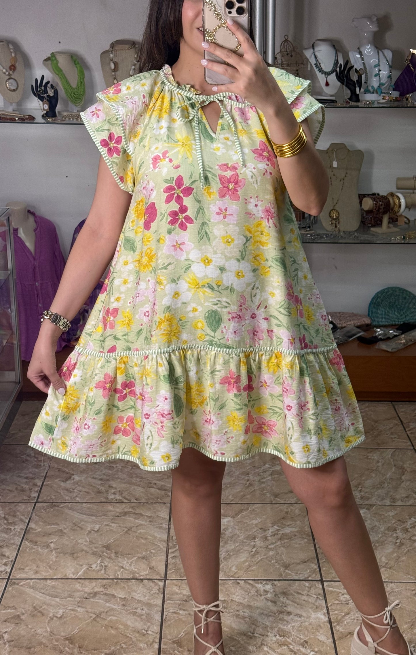 Sage Mix Floral Mini Dress
