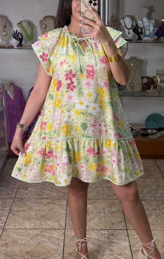 Sage Mix Floral Mini Dress