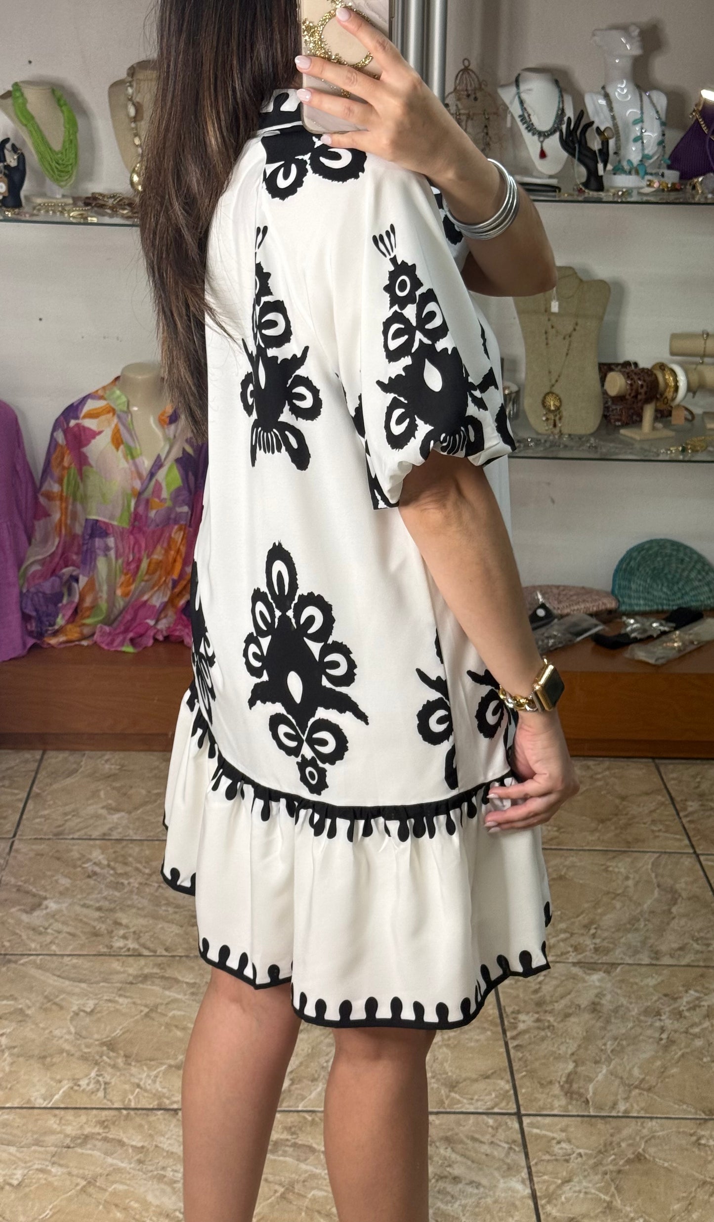 Off White/Black Mini Dress